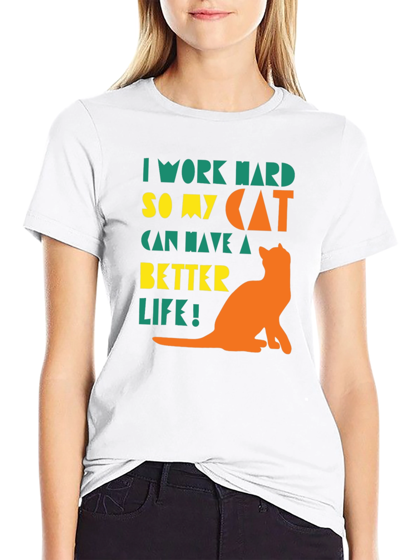 Black I Work Hard for My Cat T-Shirt view 9