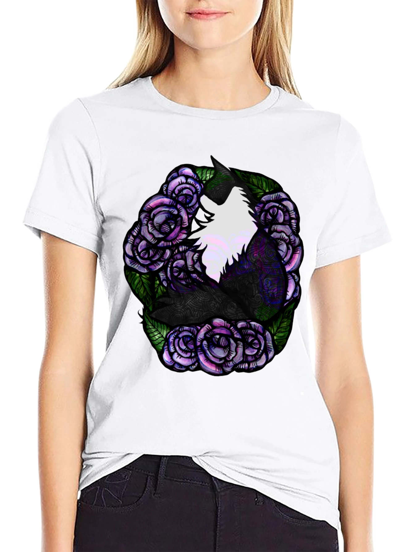 Black Floral Unicorn Graphic Tee - Black Cotton T-Shirt view 9