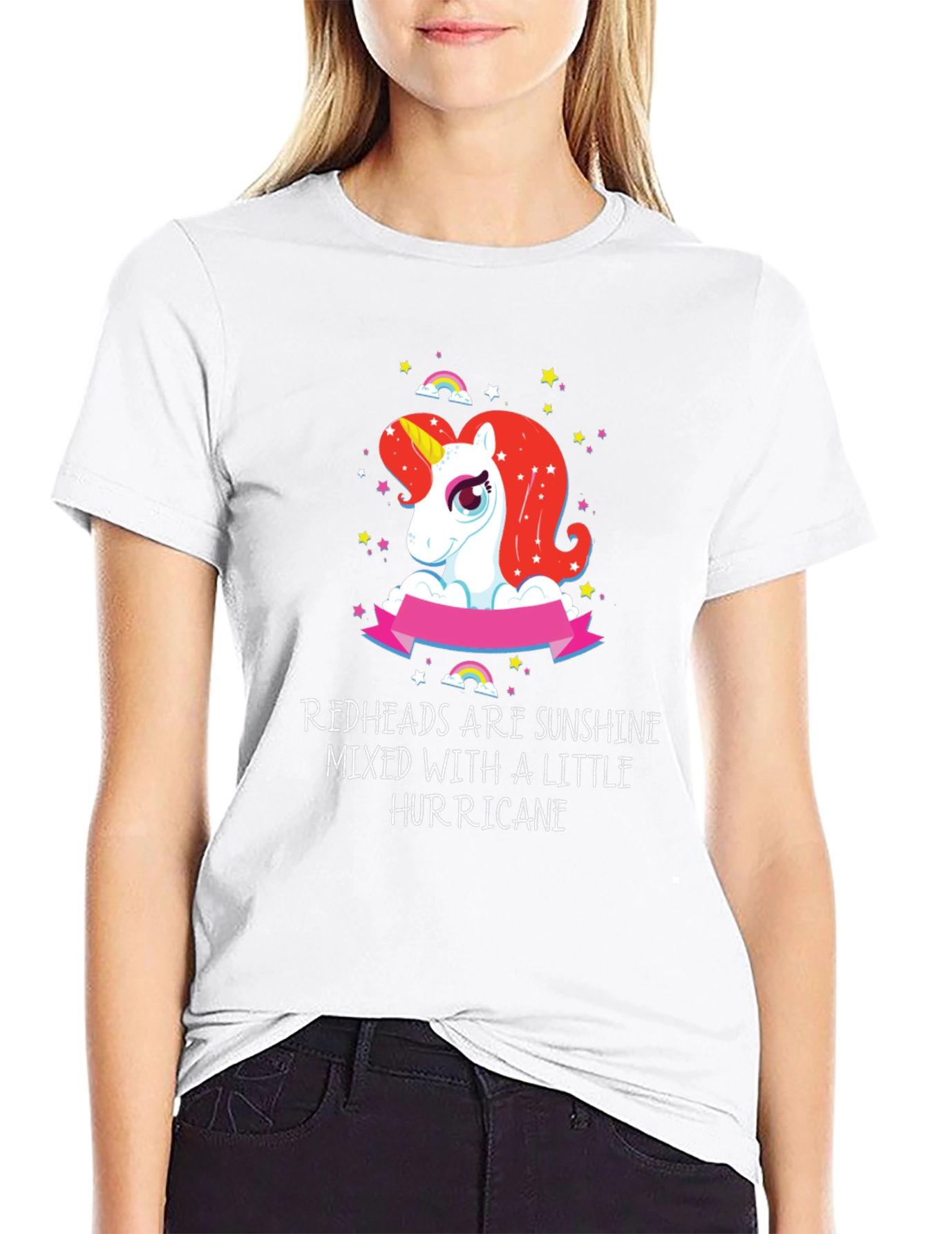 Black Redhead Sunshine Hurricane Unicorn Black T-Shirt view 9