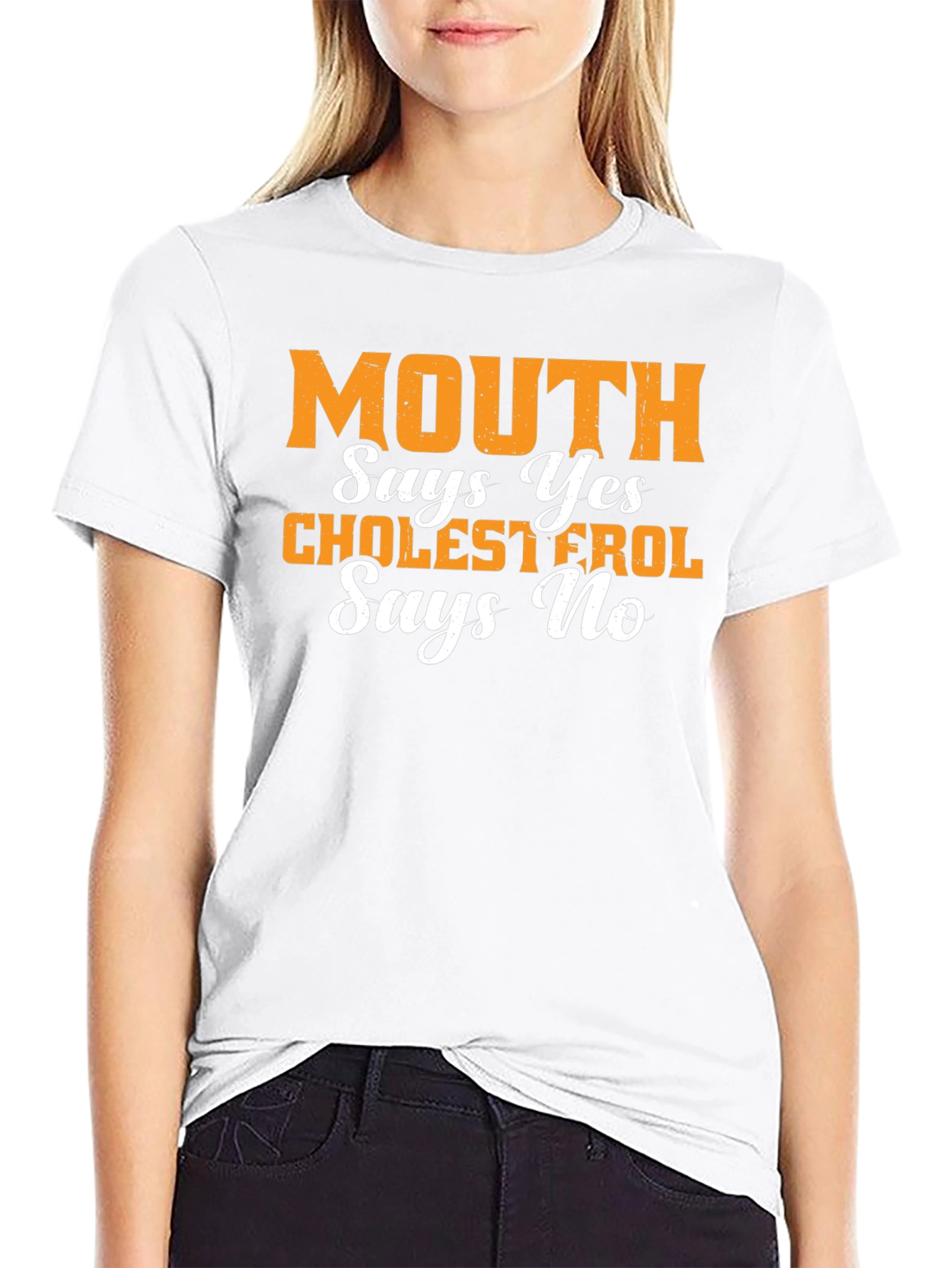 Black Mouth Says Yes Cholesterol Says No Graphic Tee view 9