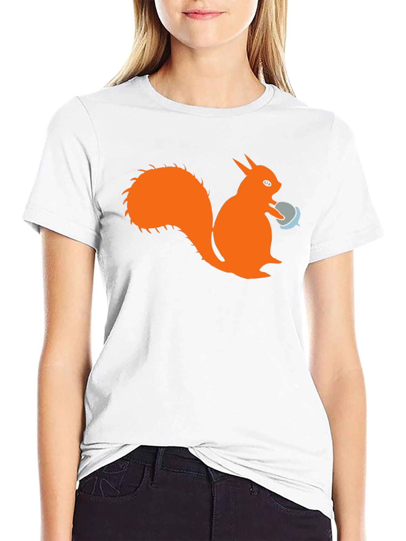 Black Squirrel T-Shirt - Black Cotton Tee with Orange Squirrel Design view 9