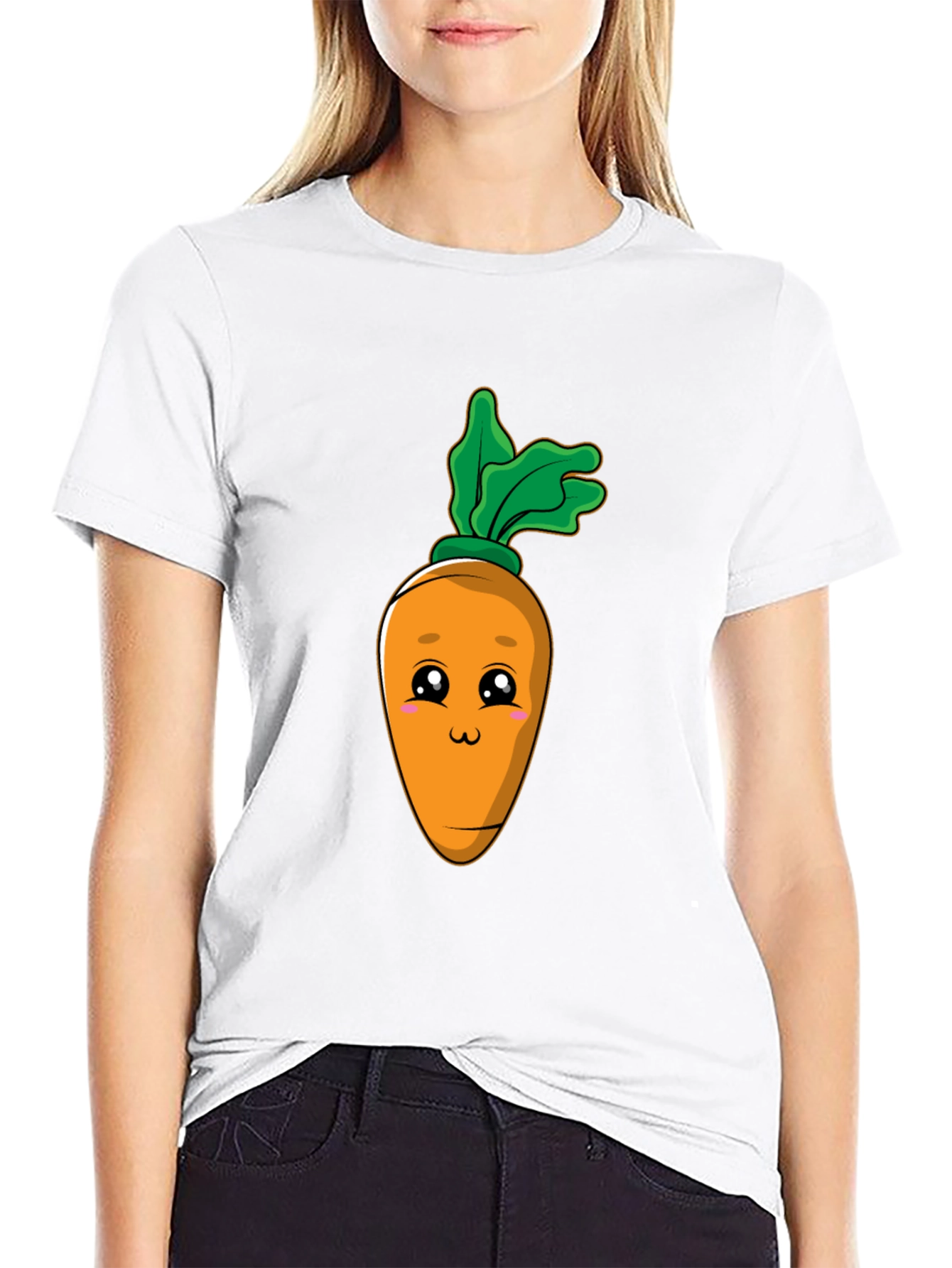 Black Cute Carrot Graphic Tee - Black Cotton Blend T-Shirt view 9