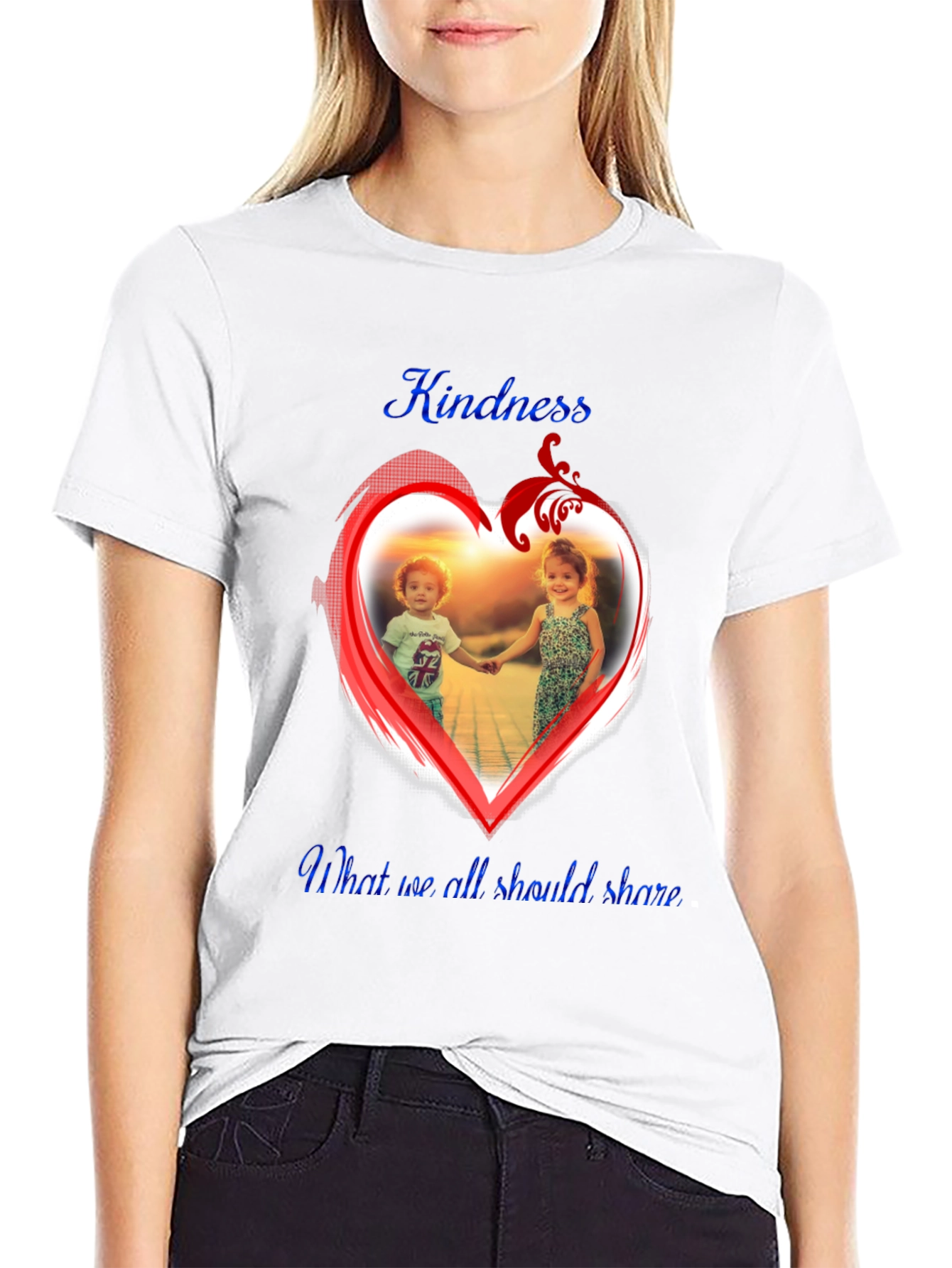Black Kindness Share Black T-Shirt With Heart Graphic view 9