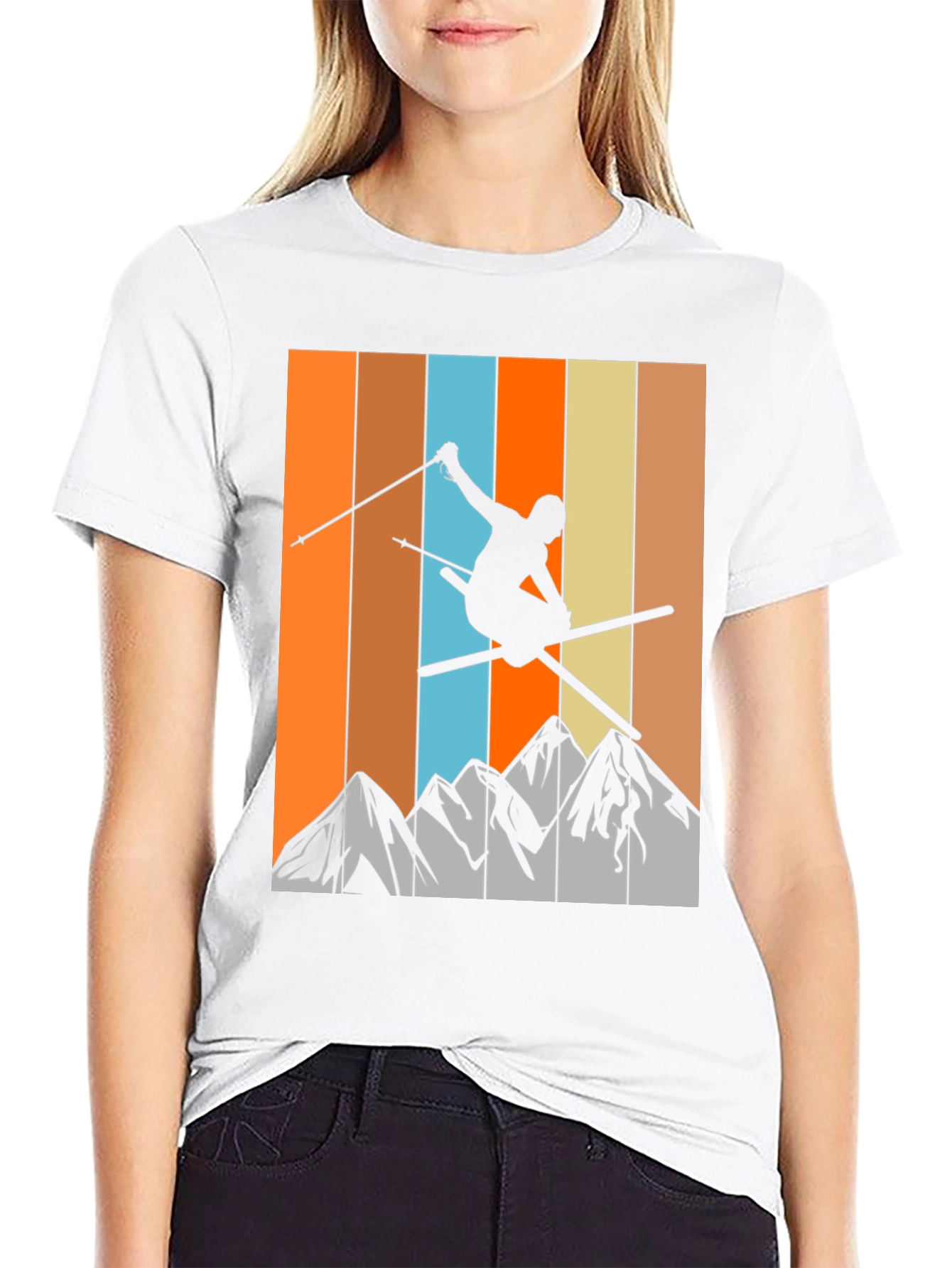Black Retro Skiing T-Shirt - Mountain Silhouette Tee view 9