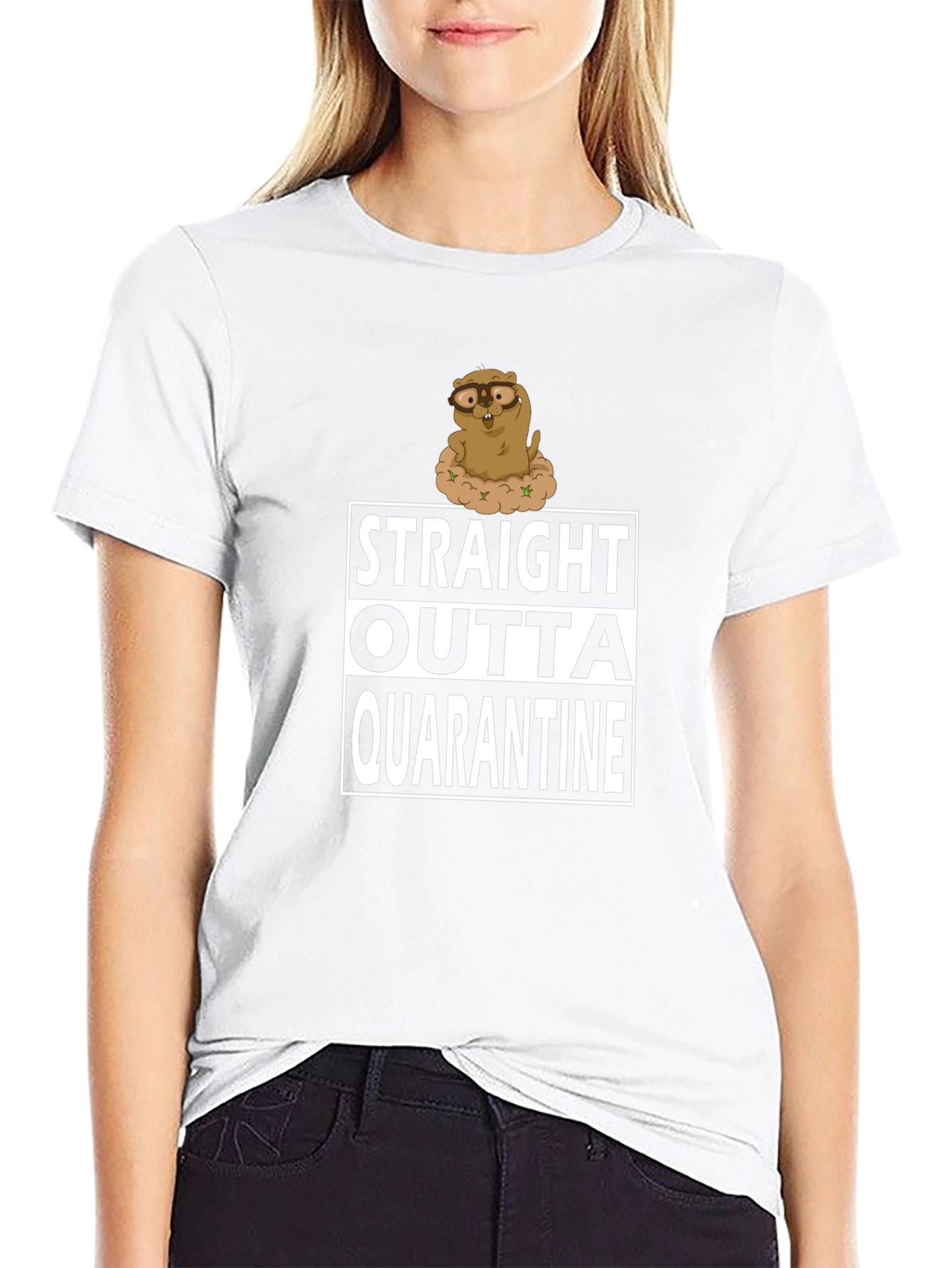 Black Straight Outta Quarantine T-Shirt Funny Groundhog view 9