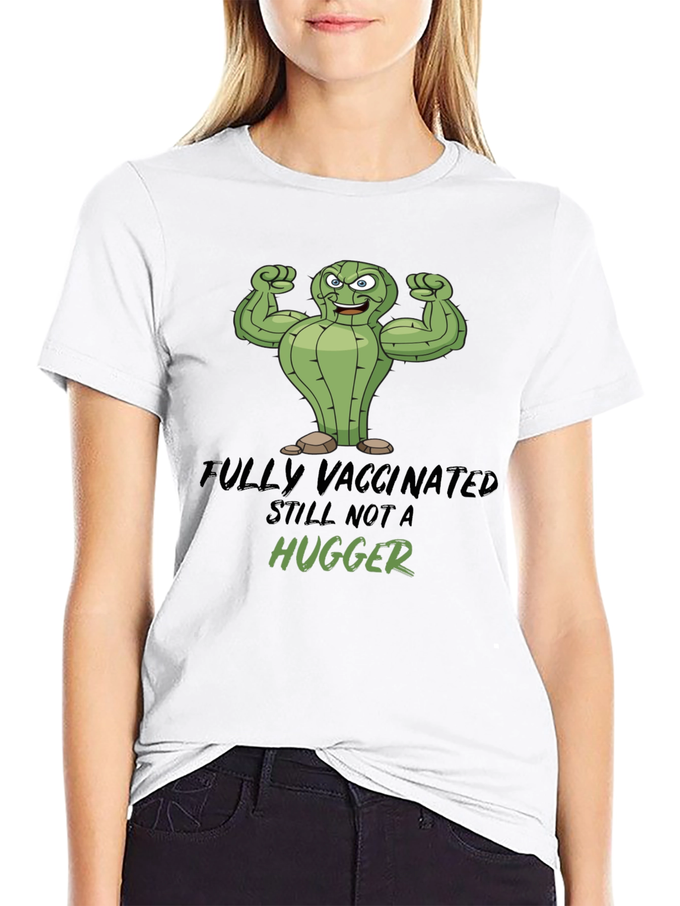 Black Fully Vaccinated Still Not a Hugger Graphic Tee view 9