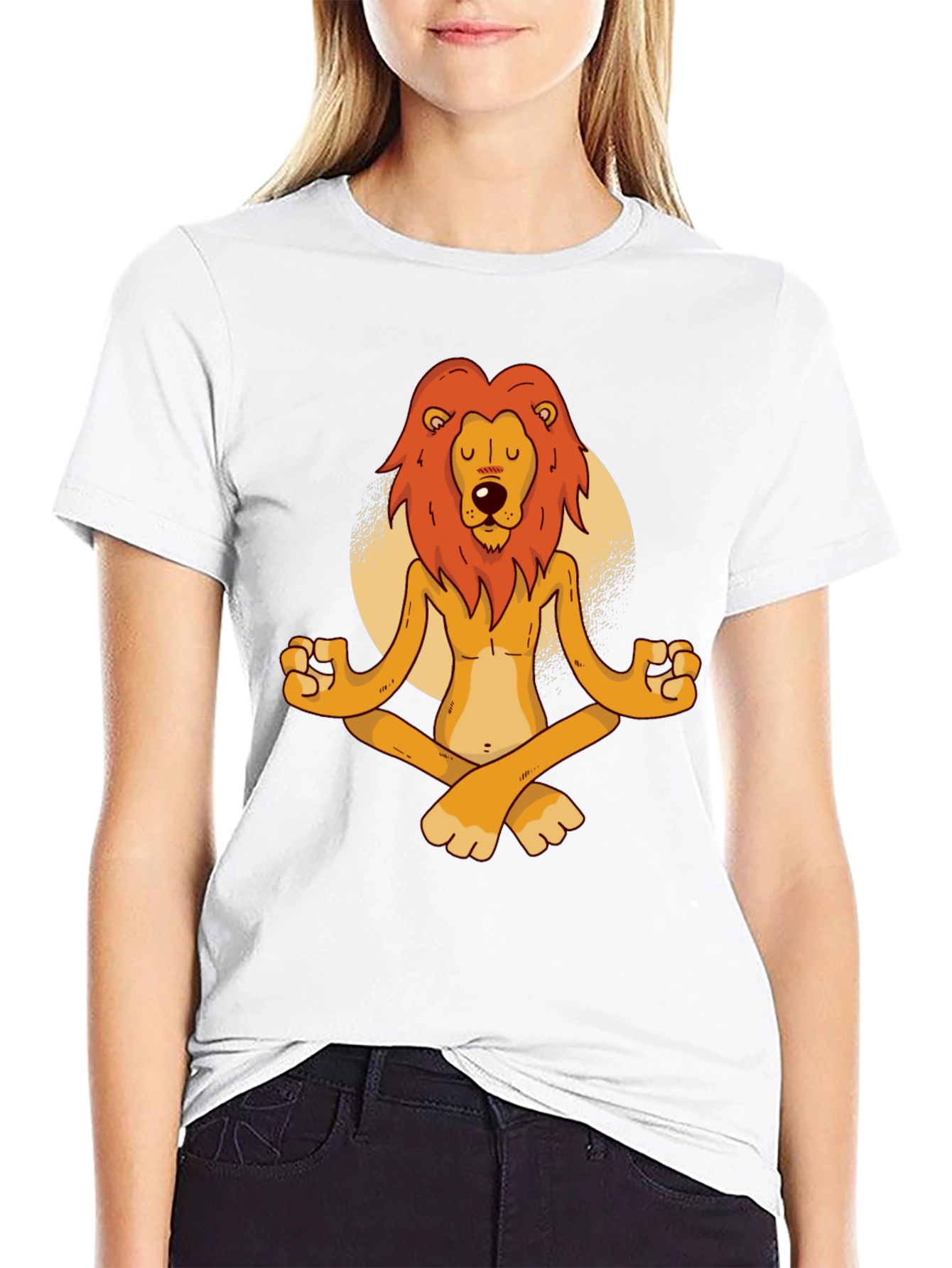 Black Meditating Lion Graphic Tee - Relaxed Fit Black T-Shirt view 9