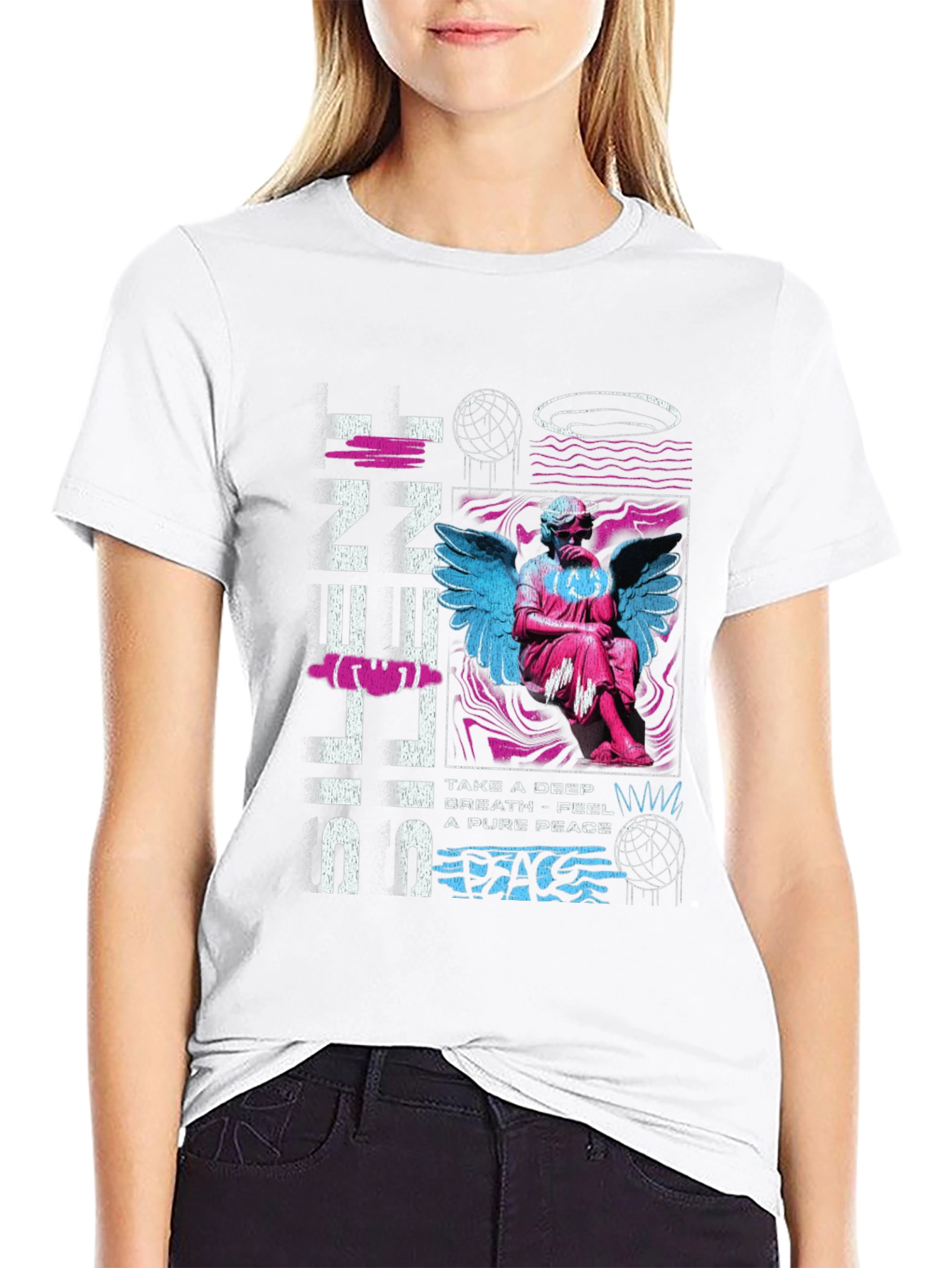 Black Silent Peace T-Shirt: Angel Graphic Tee view 9