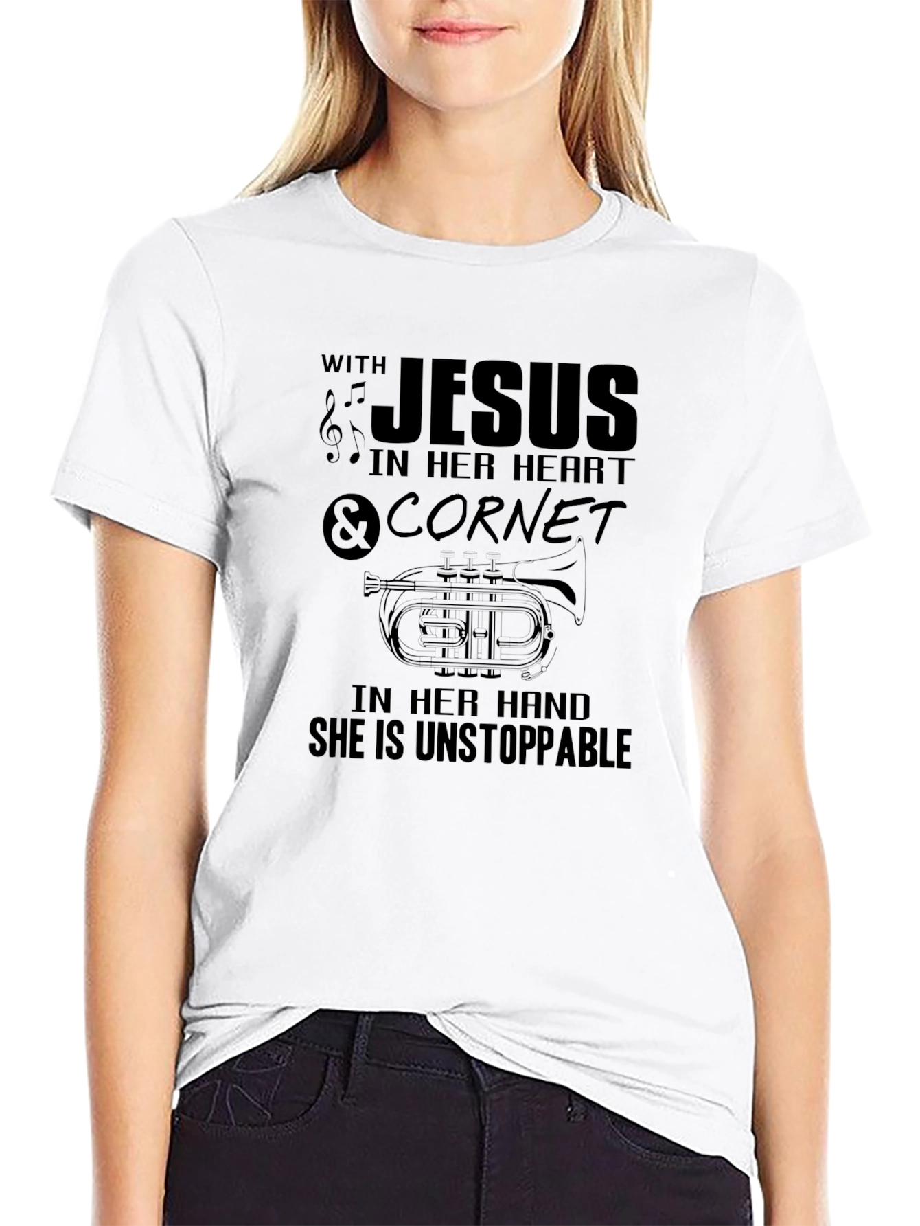 Black Unstoppable With Jesus & Cornet Black T-Shirt view 9