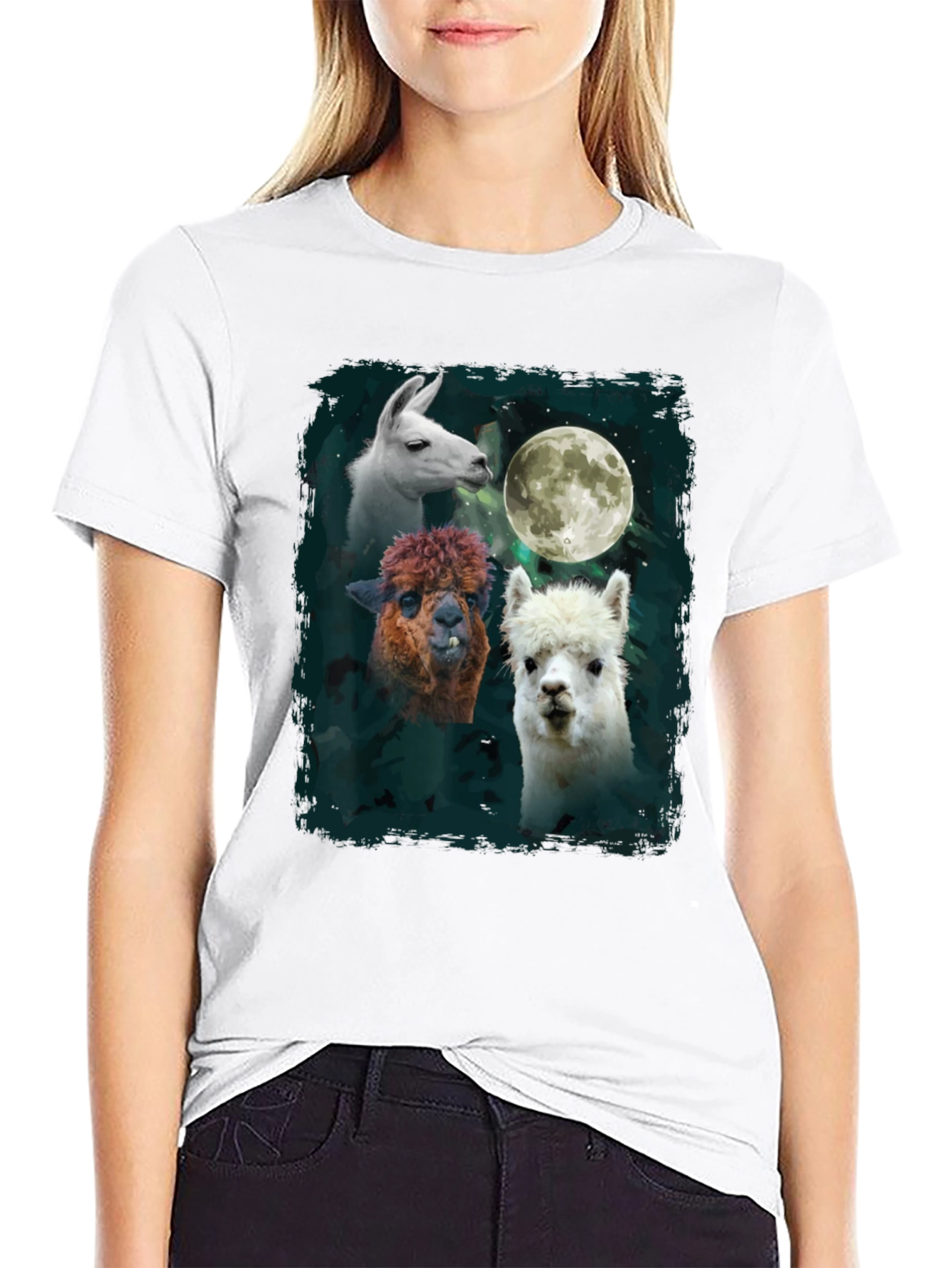 Black Llama Moon T-Shirt - Unique Animal Graphic Tee view 9