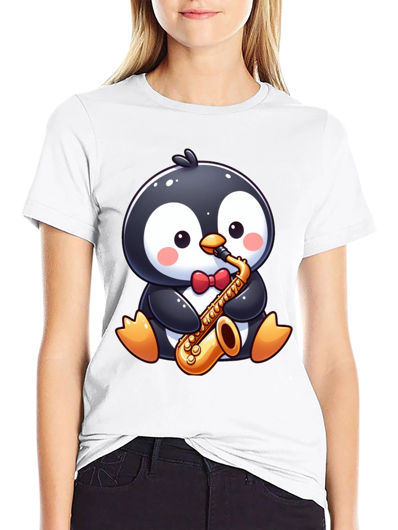 Black Penguin Sax Player T-Shirt view 9