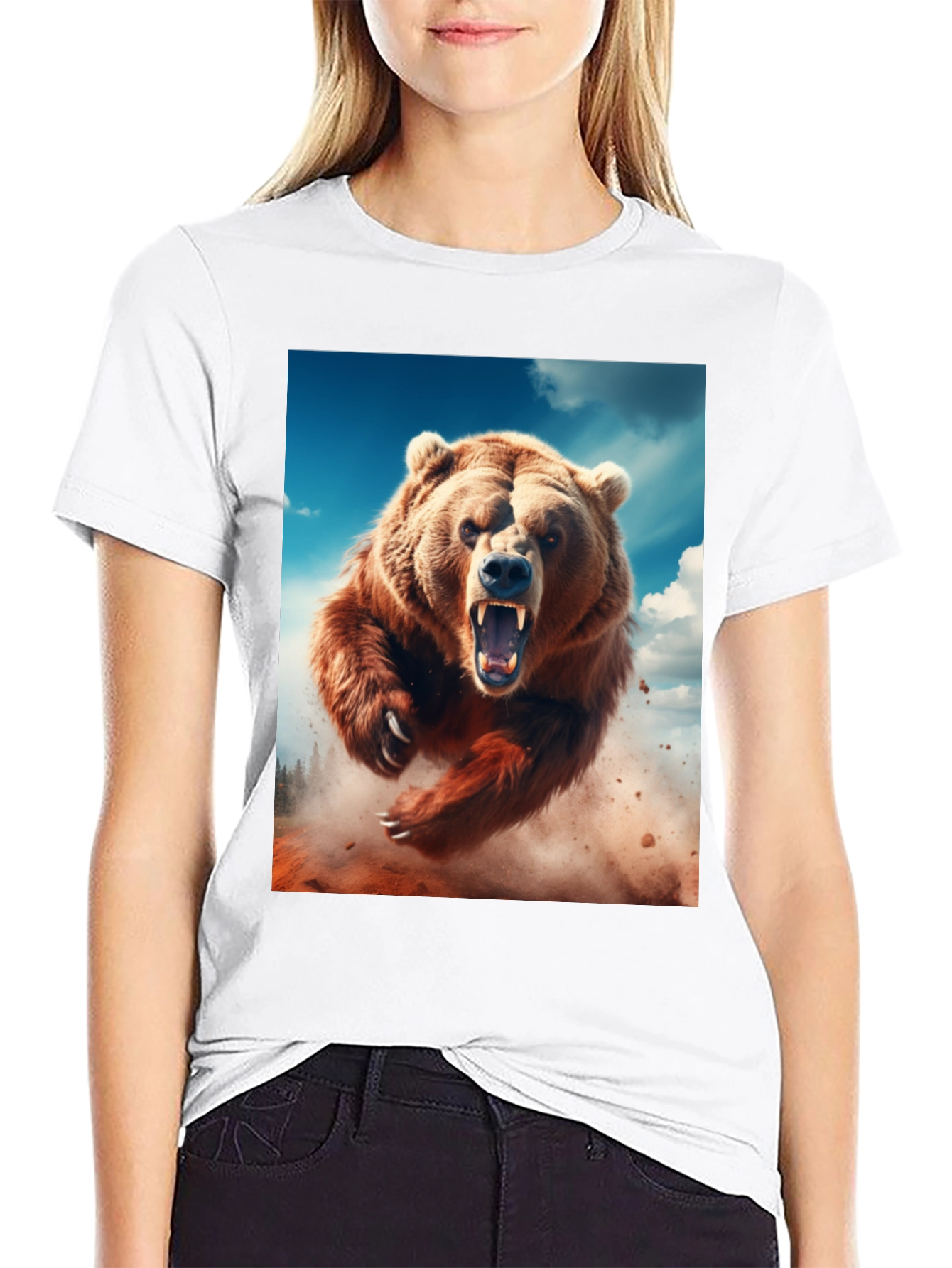 Roaring Bear Graphic Tee - Black Cotton Comfort - 9