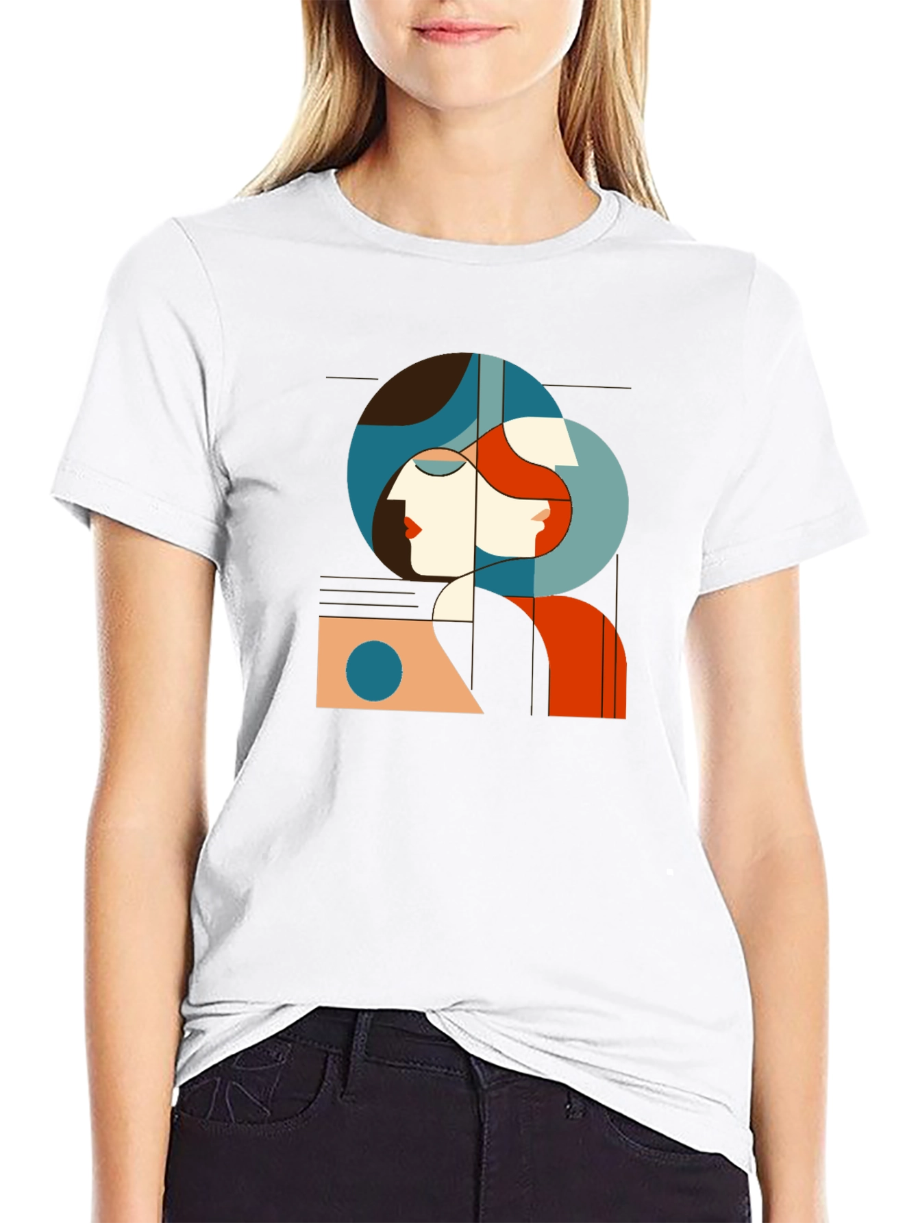 Black Abstract Woman Graphic Tee - Unisex Black T-Shirt view 9