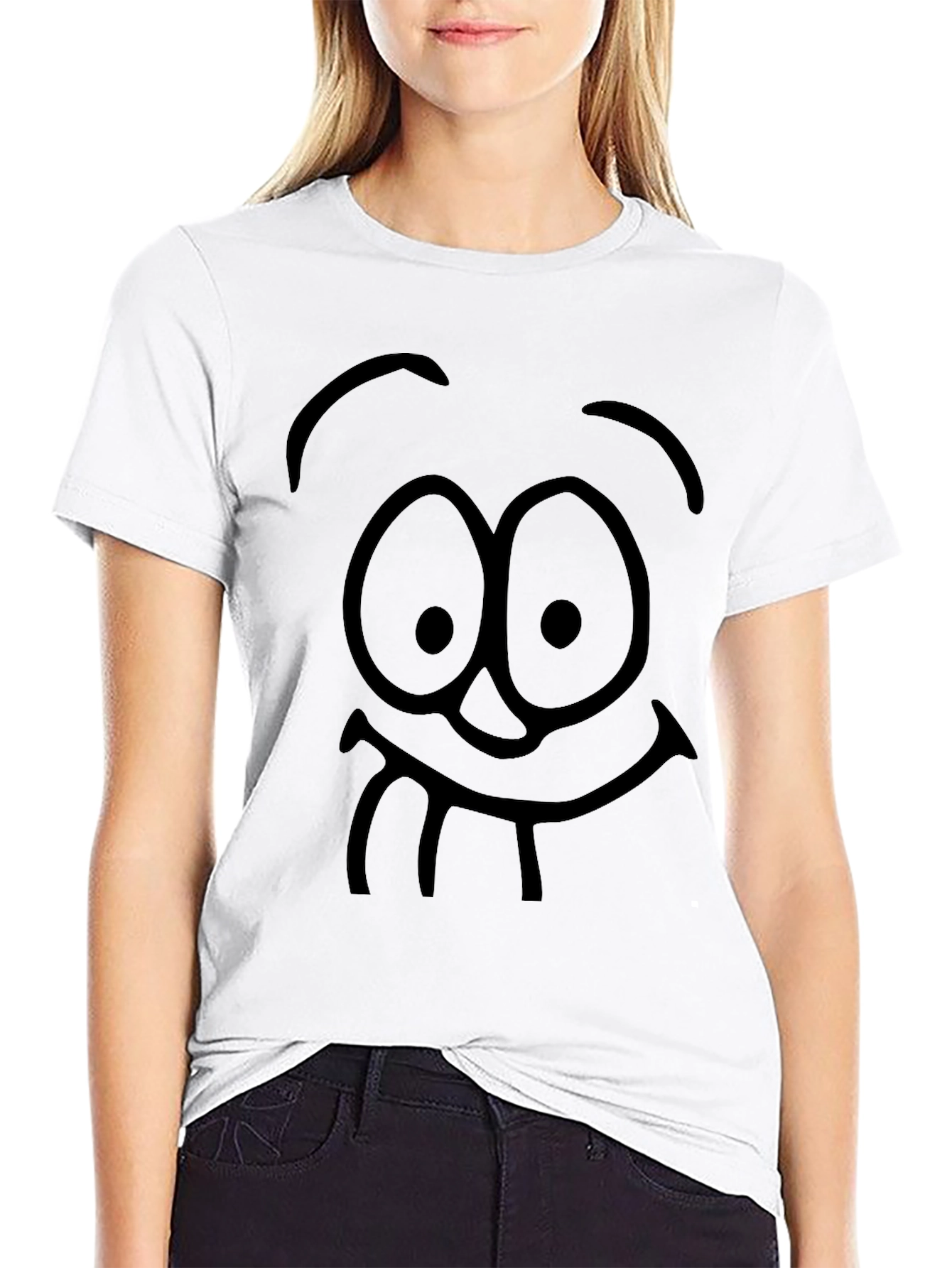 Black Funny Cartoon Face Black Graphic T-Shirt view 9