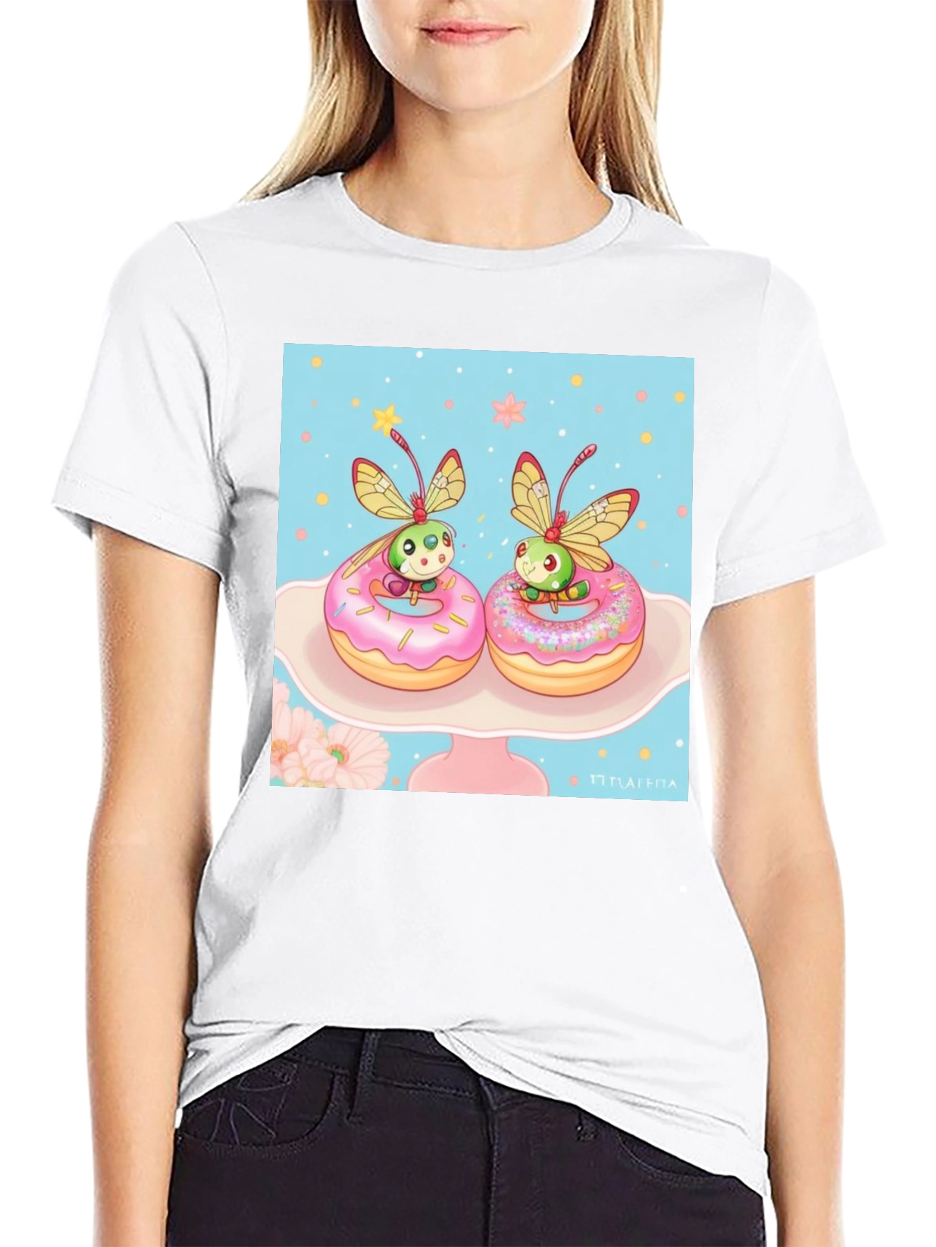 Black Cute Bug on Donut T-Shirt view 9