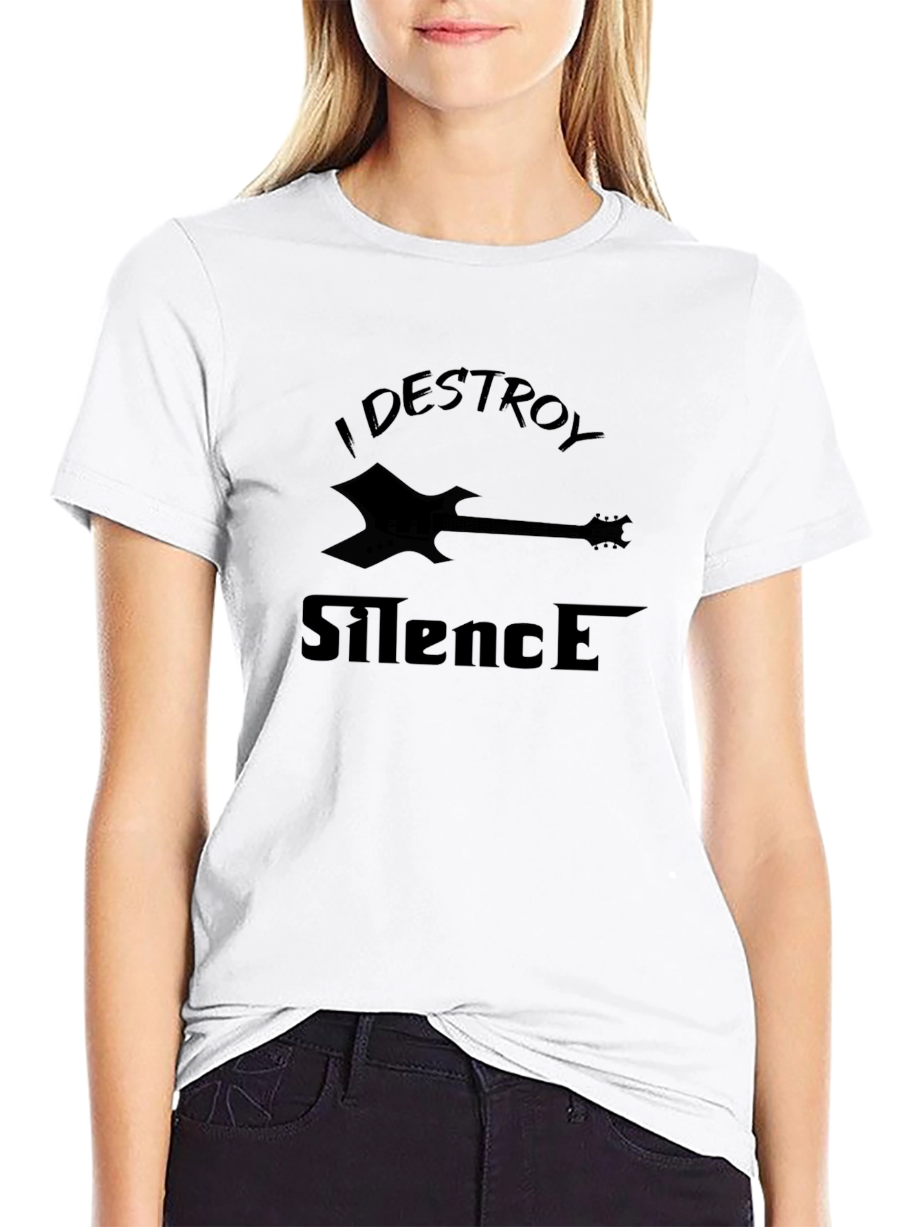Black I Destroy Silence Guitar T-Shirt view 9