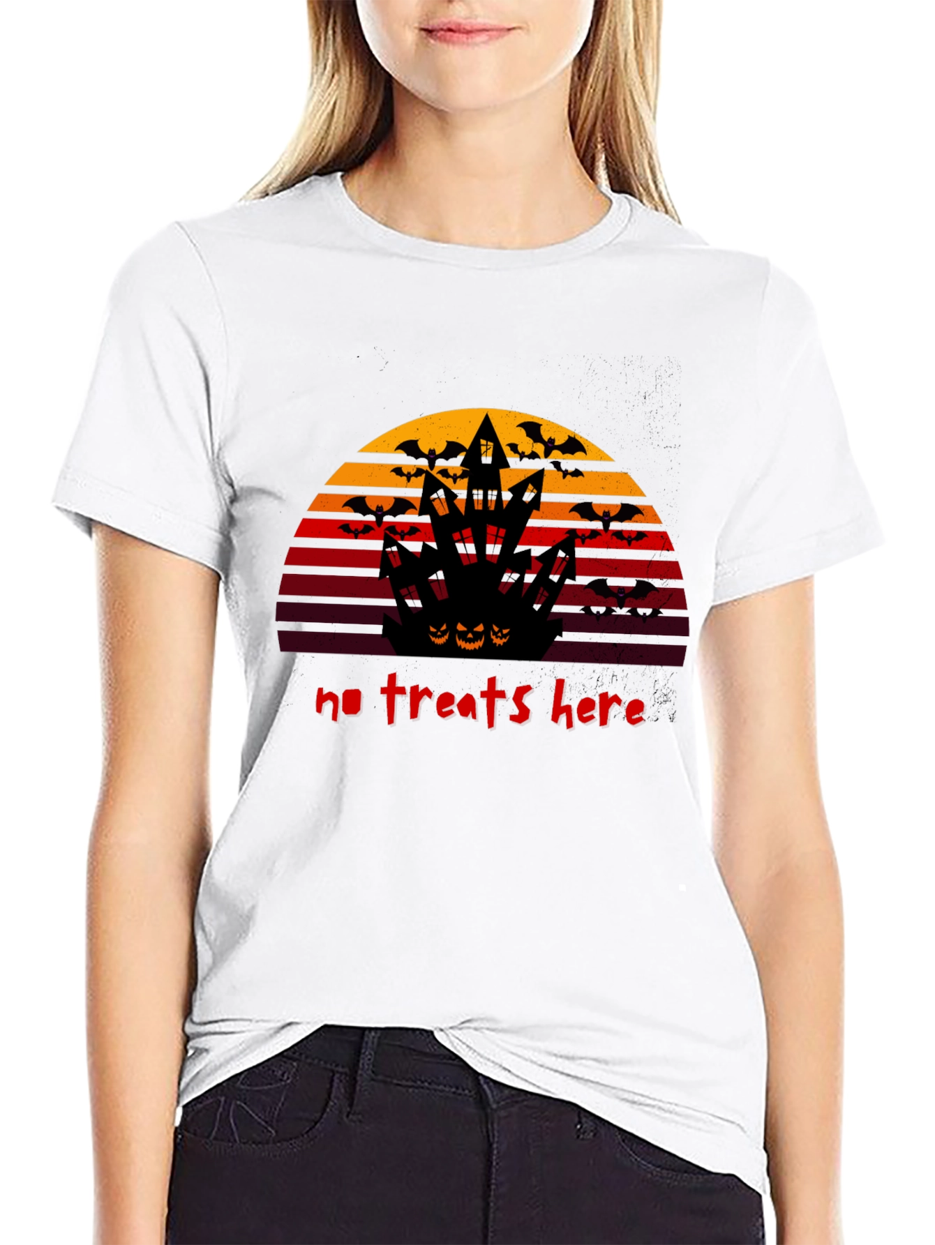 Black Halloween No Treats Here Graphic T-Shirt view 9