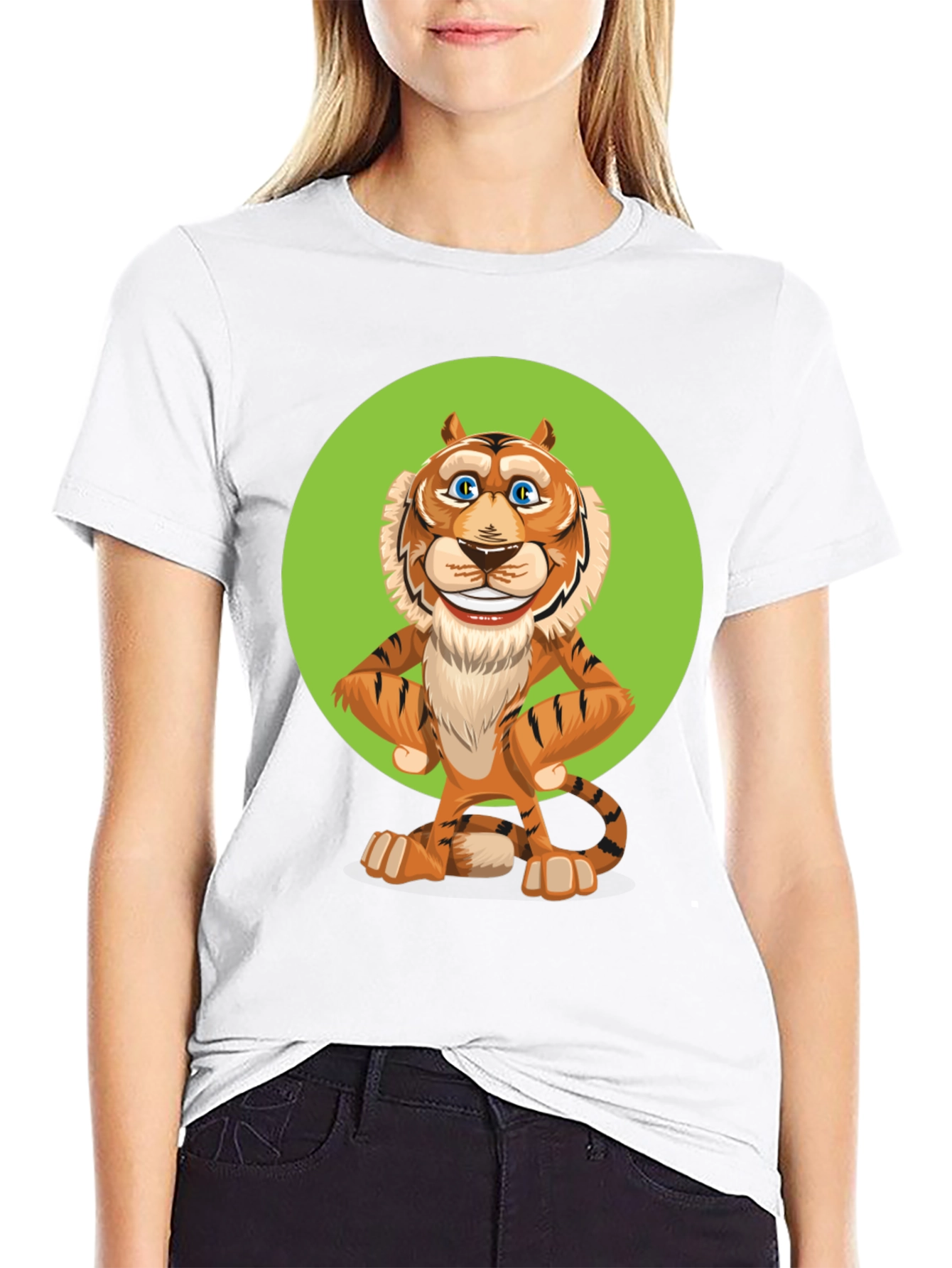 Black Cartoon Tiger Graphic Tee - Unisex Black T-Shirt view 9