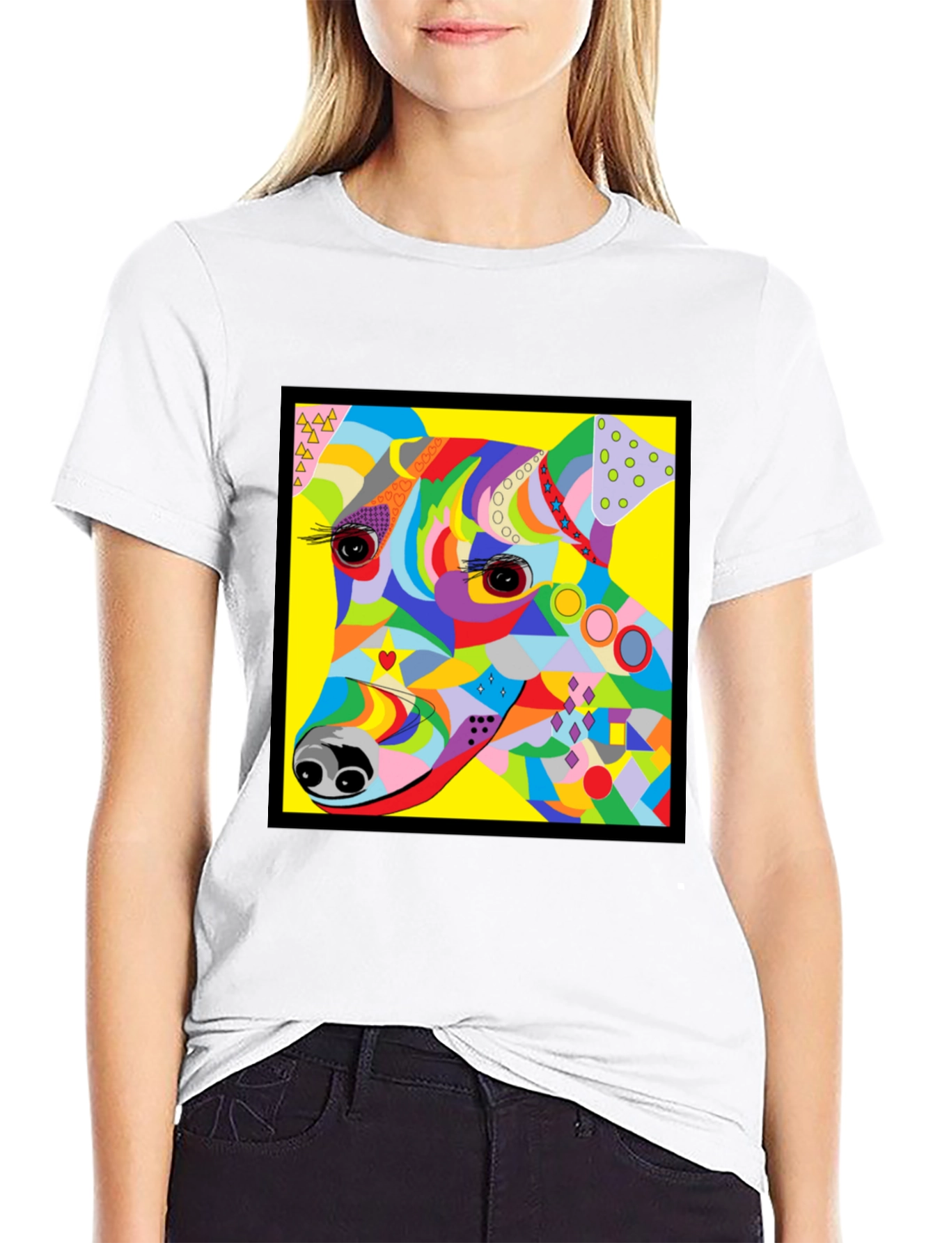 Black Colorful Dog Graphic Tee - Artistic Pup Print view 9