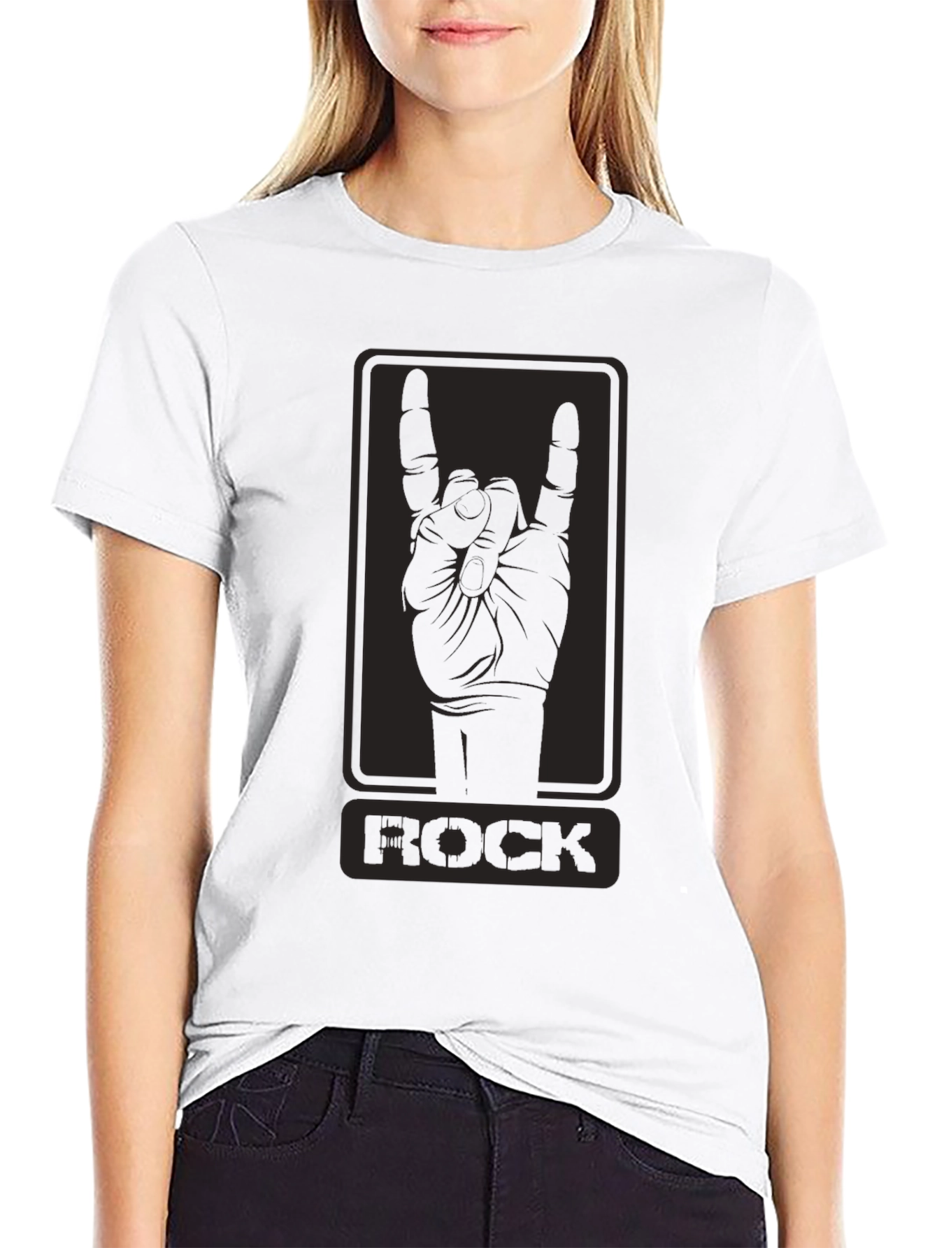 Black Rock On! Black Graphic Tee - Rock Hand Sign view 9