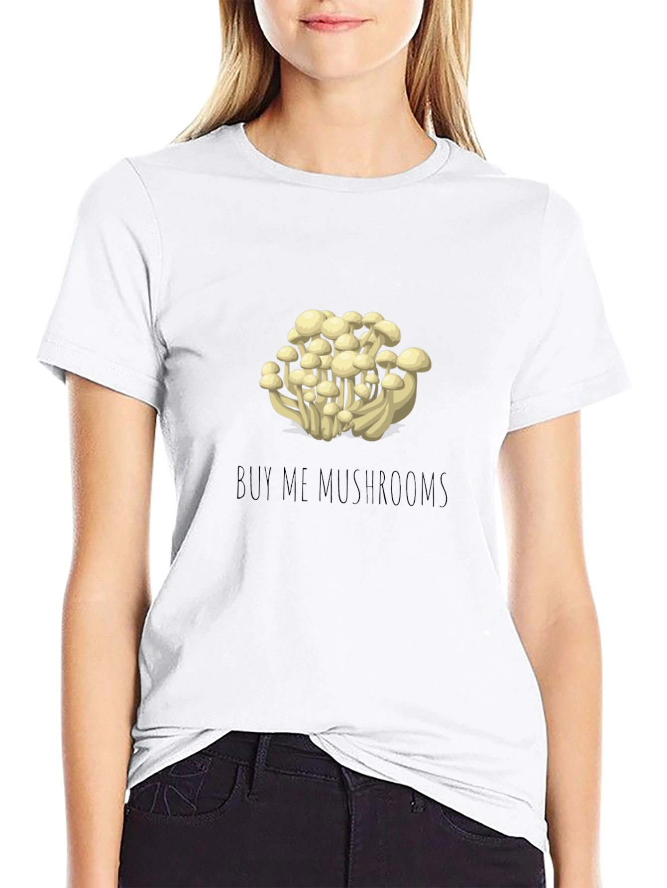 Black Buy Me Mushrooms Graphic Tee - Unique Funny Design view 9