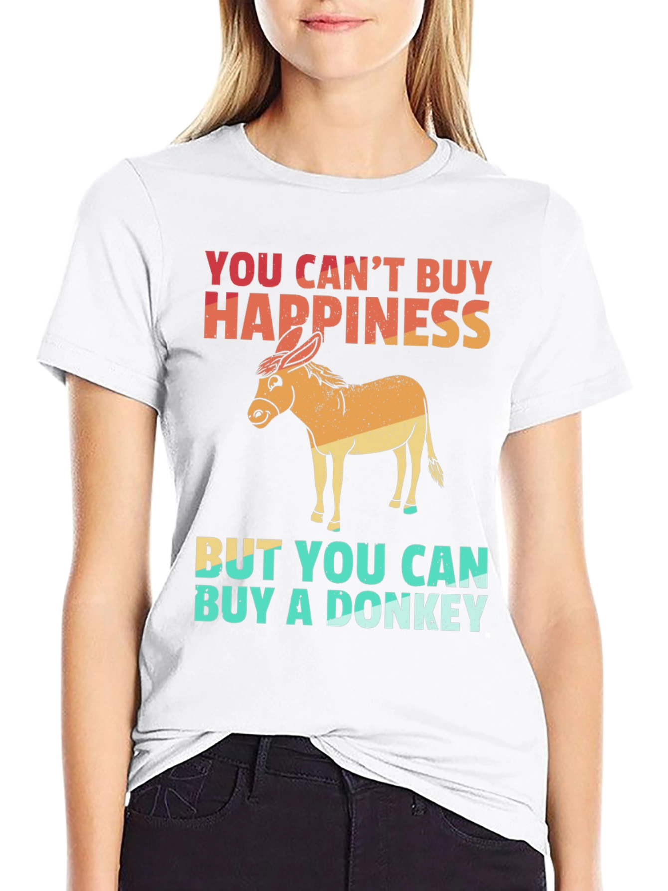 Black Funny Donkey Graphic Tee - You Can't Buy Happiness view 9