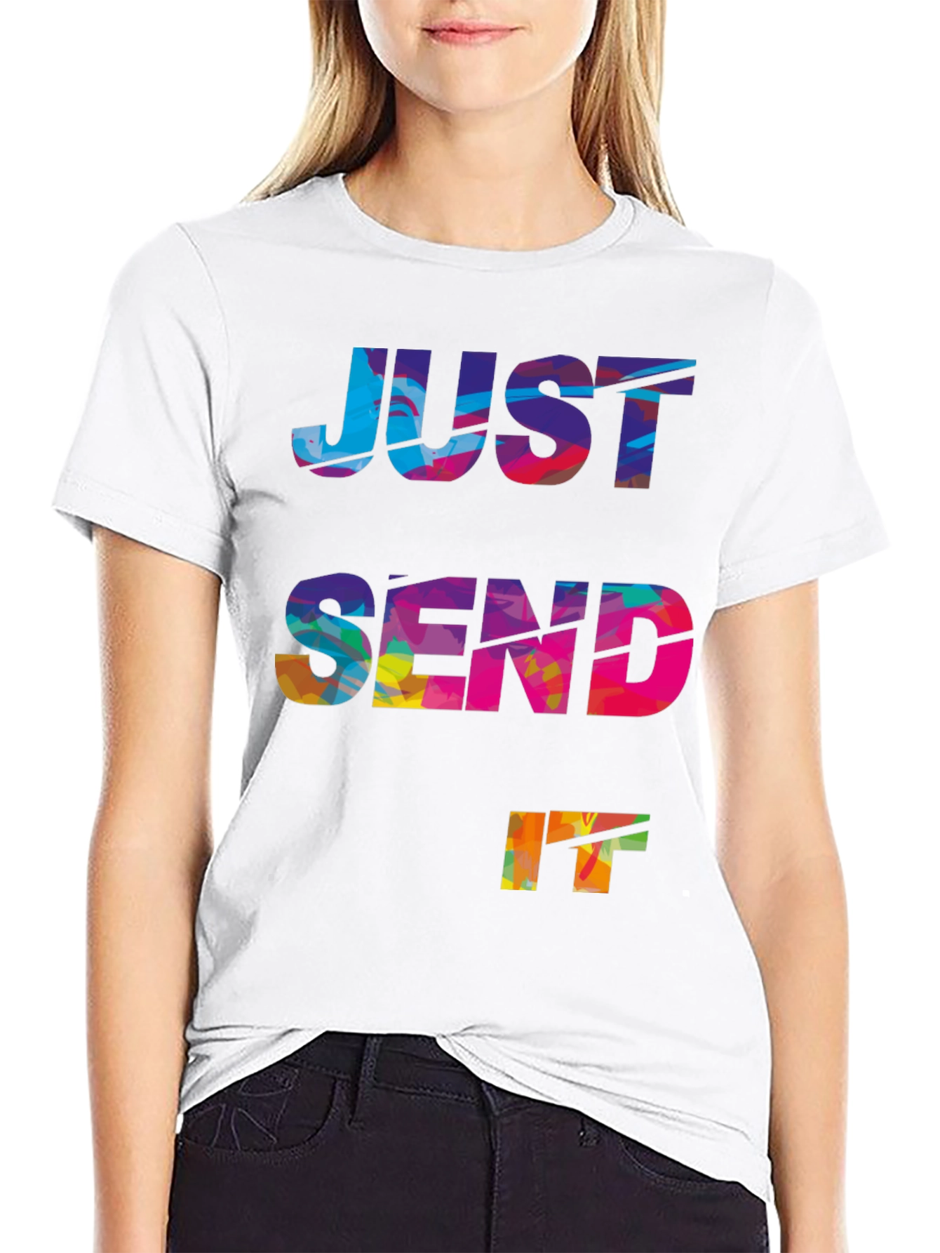 Black Just Send It Graphic Tee - Bold Multicolor Design view 9