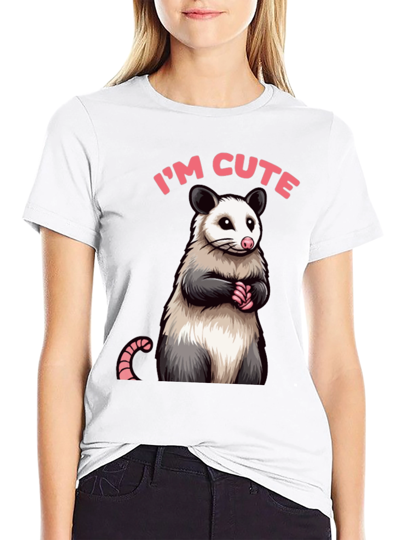 Black Cute Opossum Graphic Tee Shirt view 9