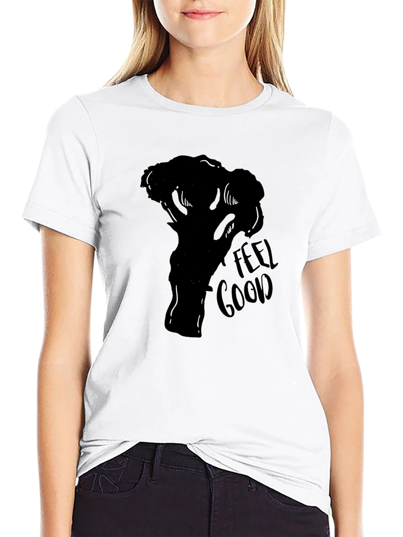 Black Feel Good Broccoli Graphic Tee - Black Cotton T-Shirt view 9