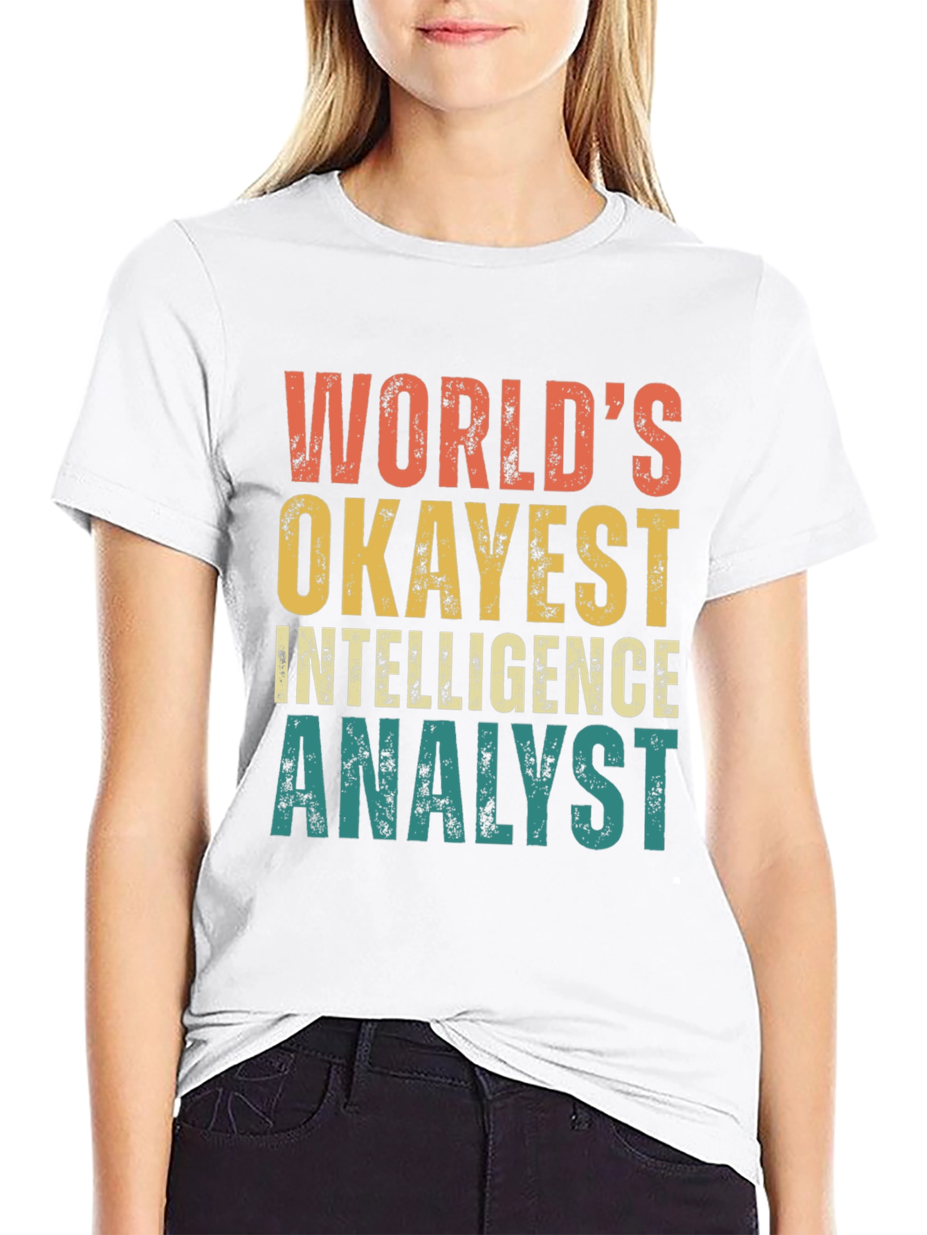 Black World's Okayest Intelligence Analyst T-Shirt view 9