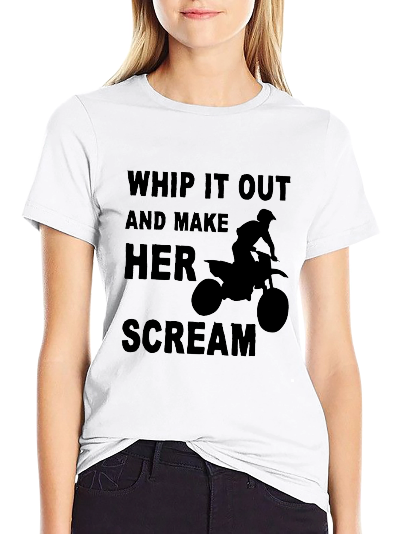 Black Whip It Out and Make Her Scream Black T-Shirt view 9