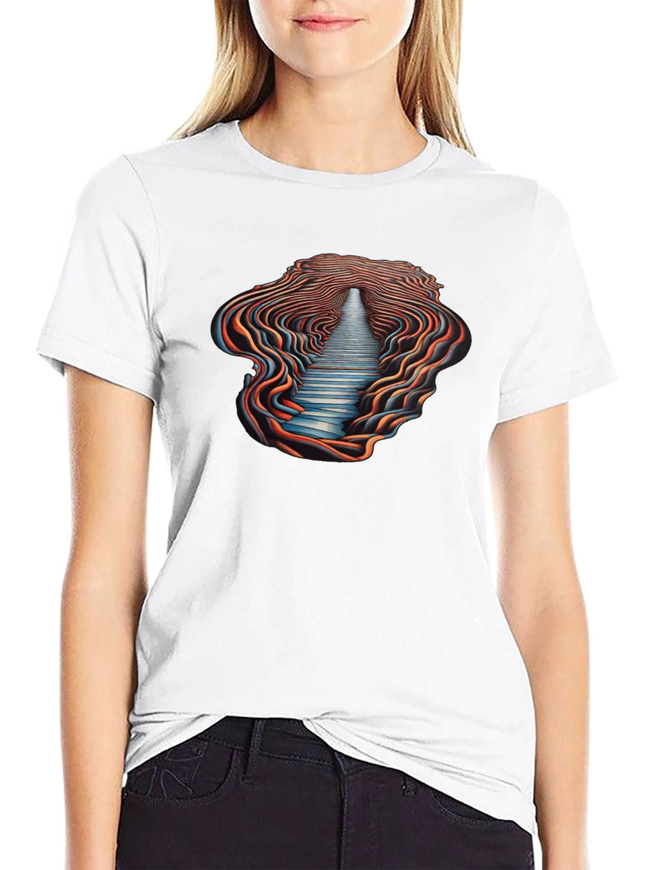 Black Optical Illusion Pathway Graphic Tee - Black view 9