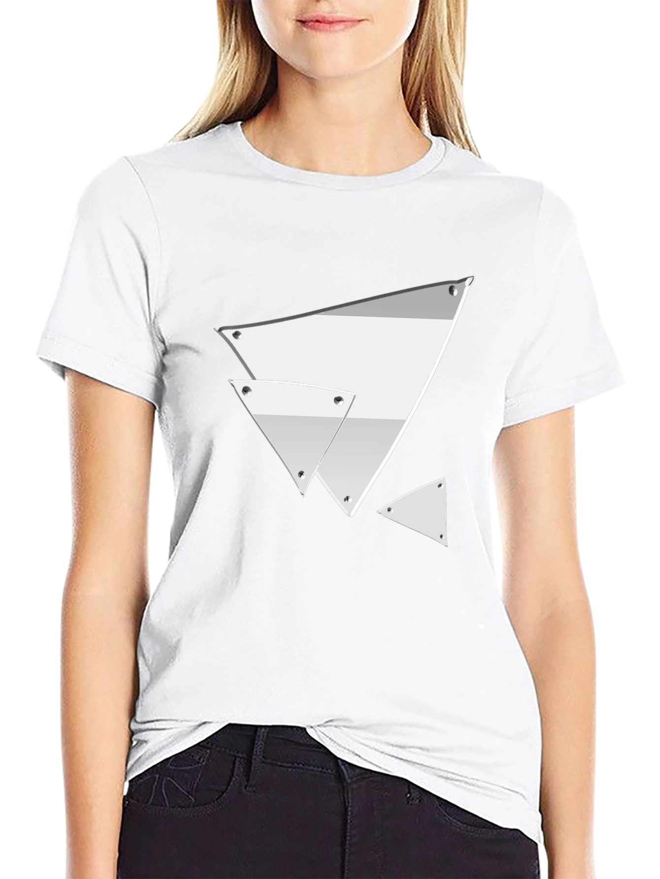 Black Modern Geometric Triangle Graphic Tee - Black view 9