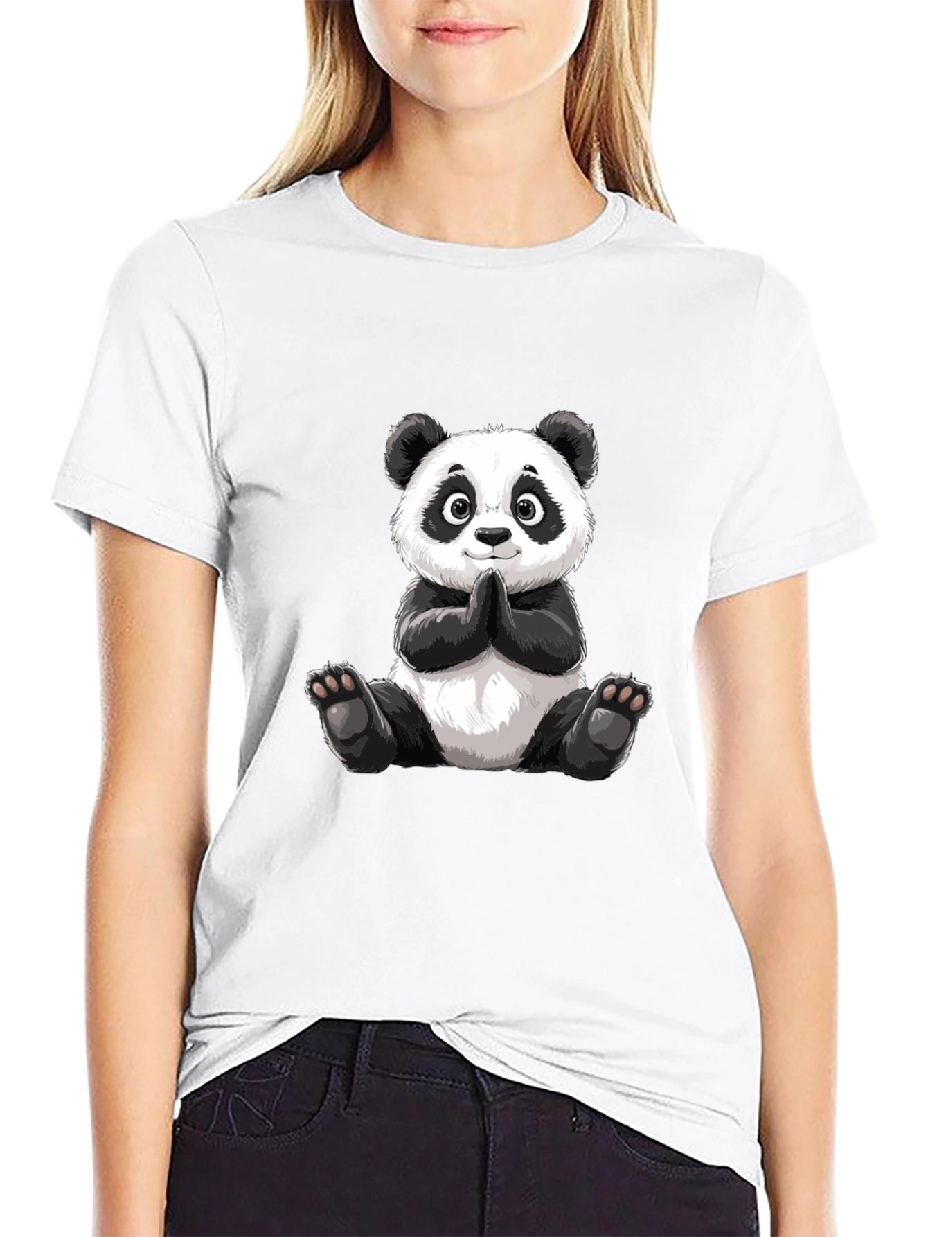 Black Cute Panda Graphic Tee - Soft Cotton Blend view 9