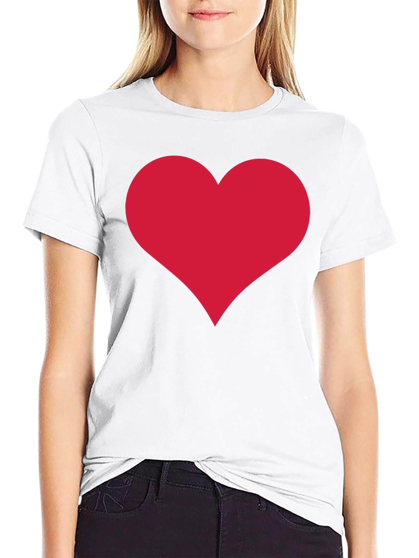 Black Red Heart Print Black Crew Neck T-Shirt view 9