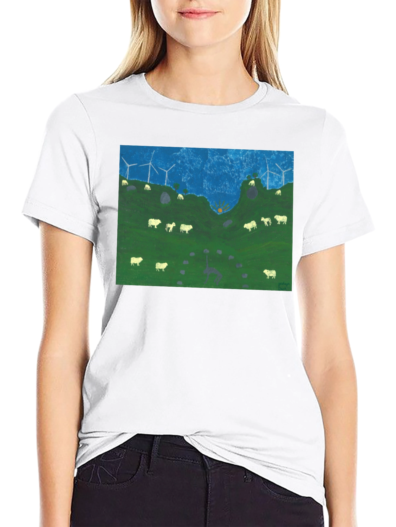 Black Wind Turbines & Sheep Graphic Tee view 9