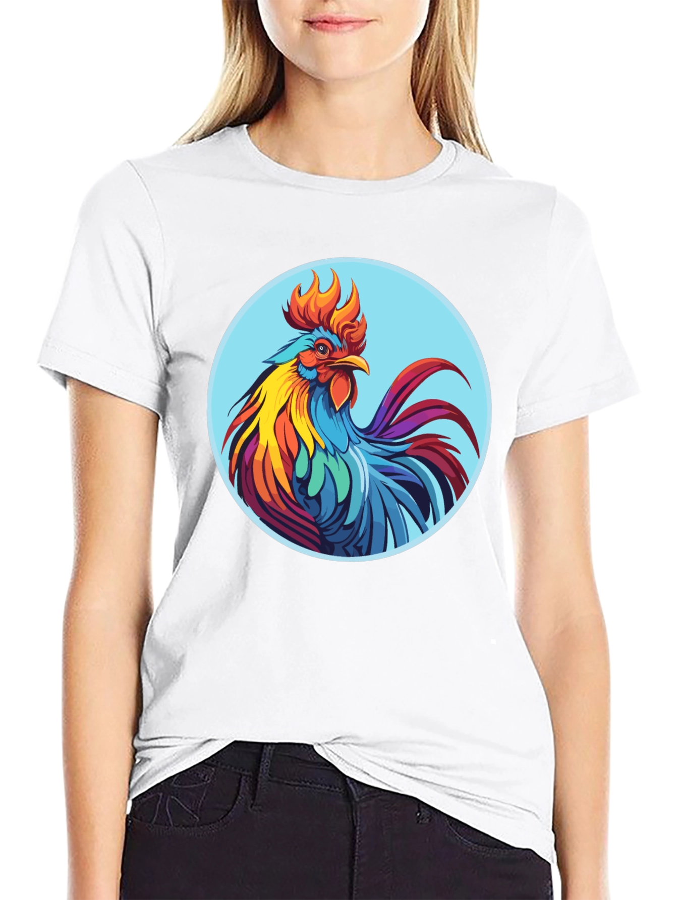 Black Rooster Graphic Tee - Bold Black Cotton T-Shirt view 9