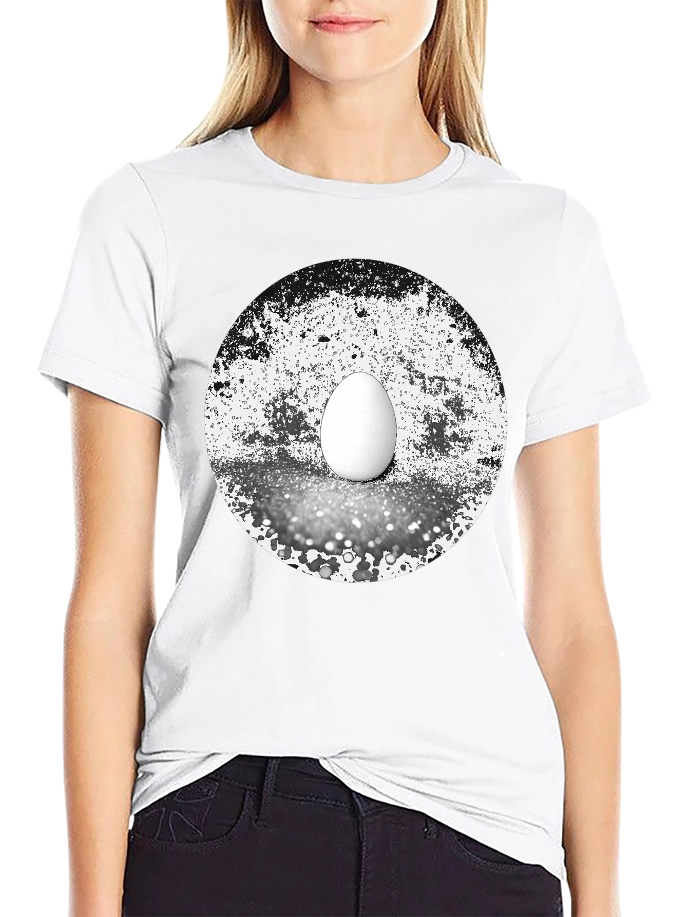 Black Abstract Egg Graphic Tee - Black Cotton T-Shirt view 9
