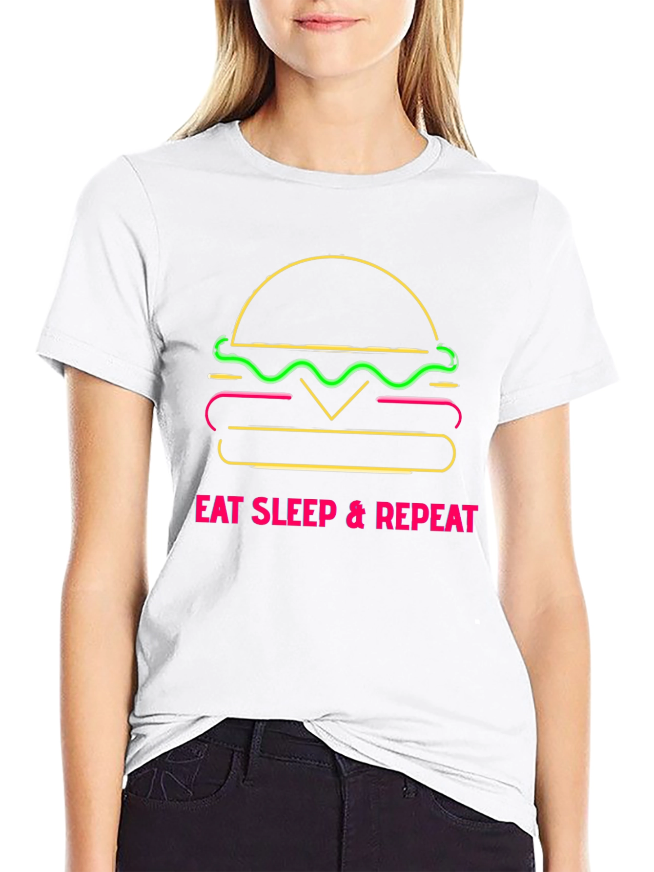 Black Eat Sleep Repeat Burger Graphic Tee view 9