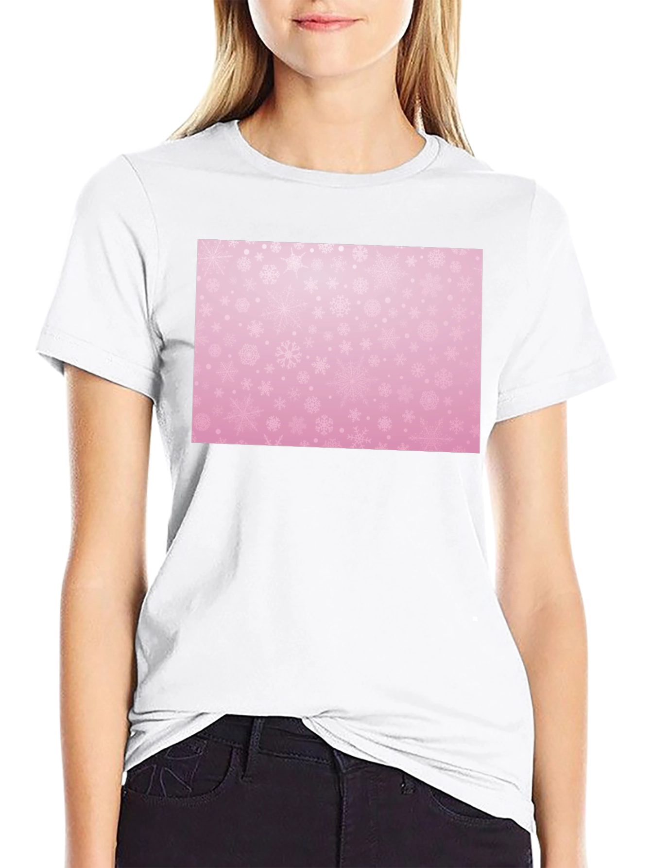Black Snowflake Patterned T-Shirt view 9
