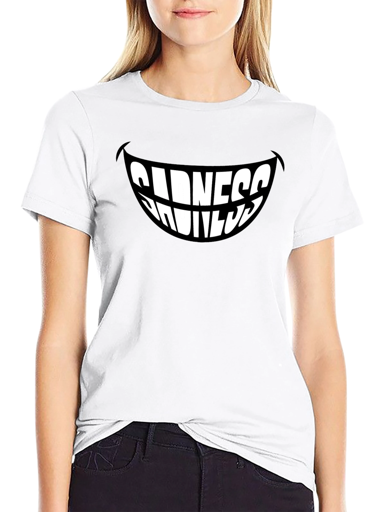 Black Sadness Smiles Graphic T-Shirt - Black, Stylish Men's Tee view 9