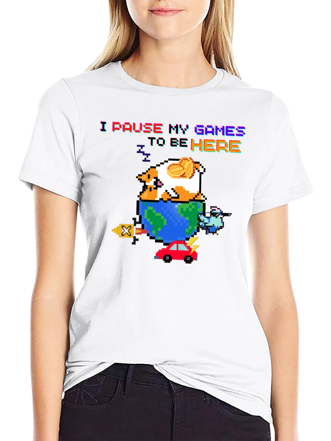 Black Pixel Art Gamer T-Shirt - I Pause My Games view 9