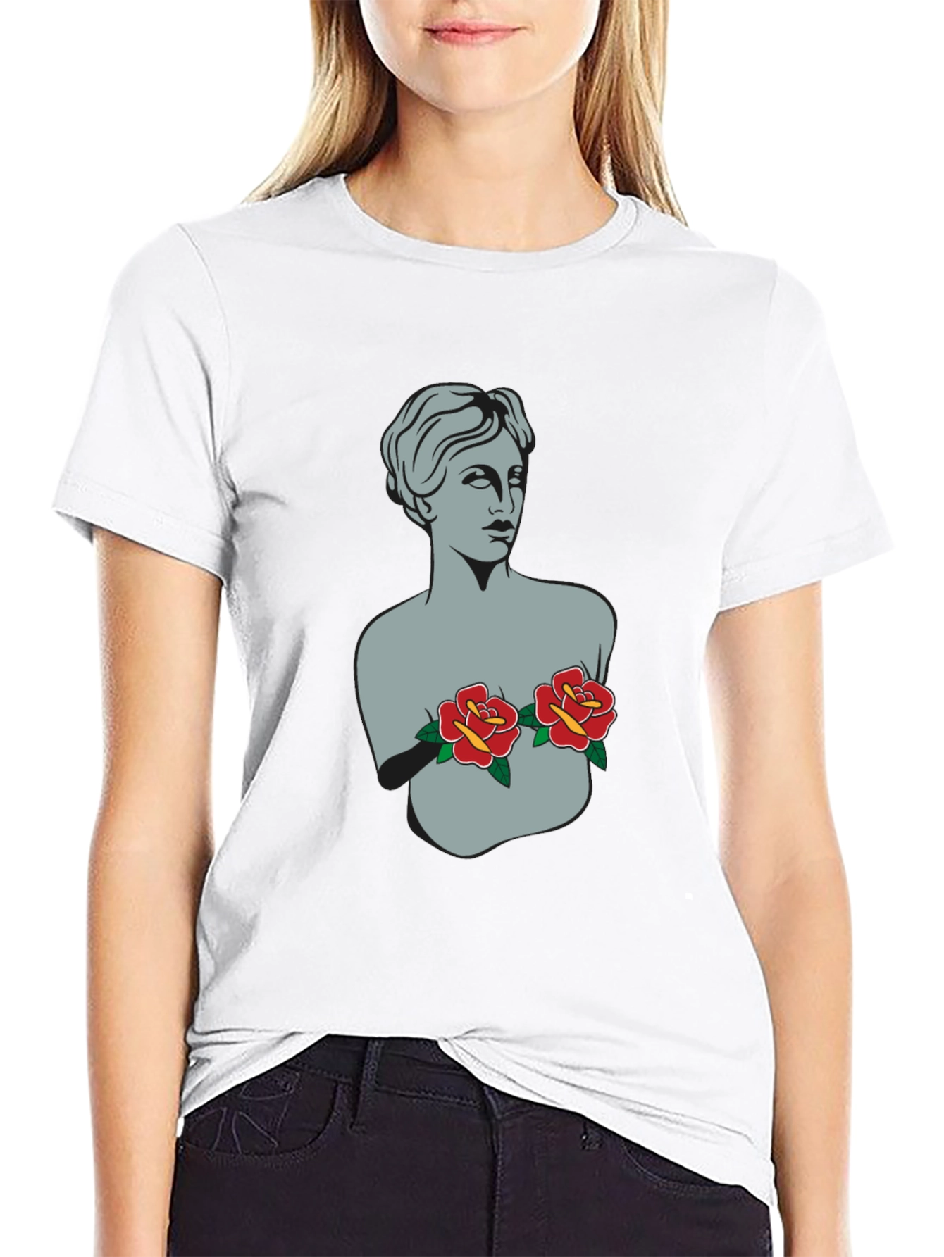 Statue Bust with Roses Graphic Tee - 9
