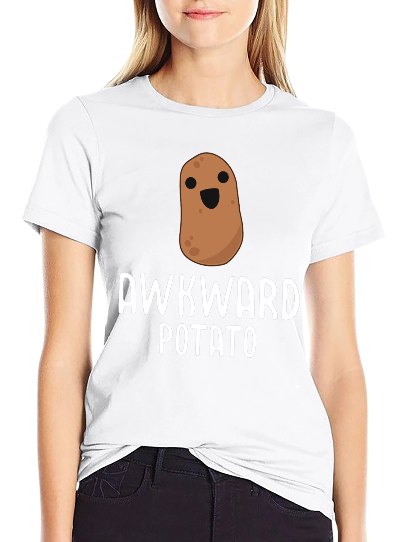 Black Awkward Potato Graphic T-Shirt - Unisex Black Tee view 9