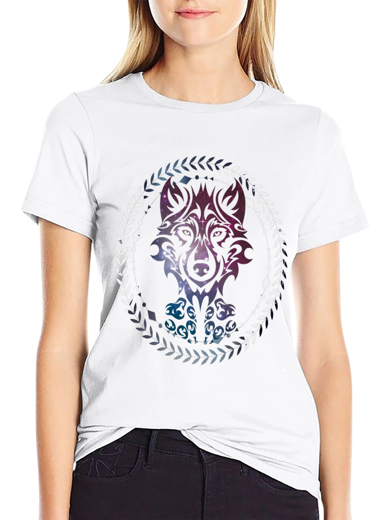 Black Wolf Galaxy T-Shirt - Artistic Graphic Tee view 9