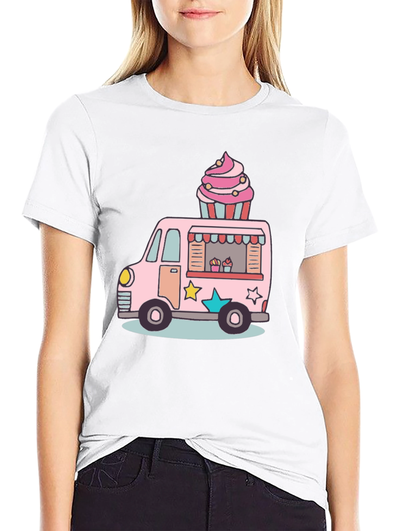 Black Cupcake Truck Graphic T-Shirt - Novelty Foodie Tee view 9