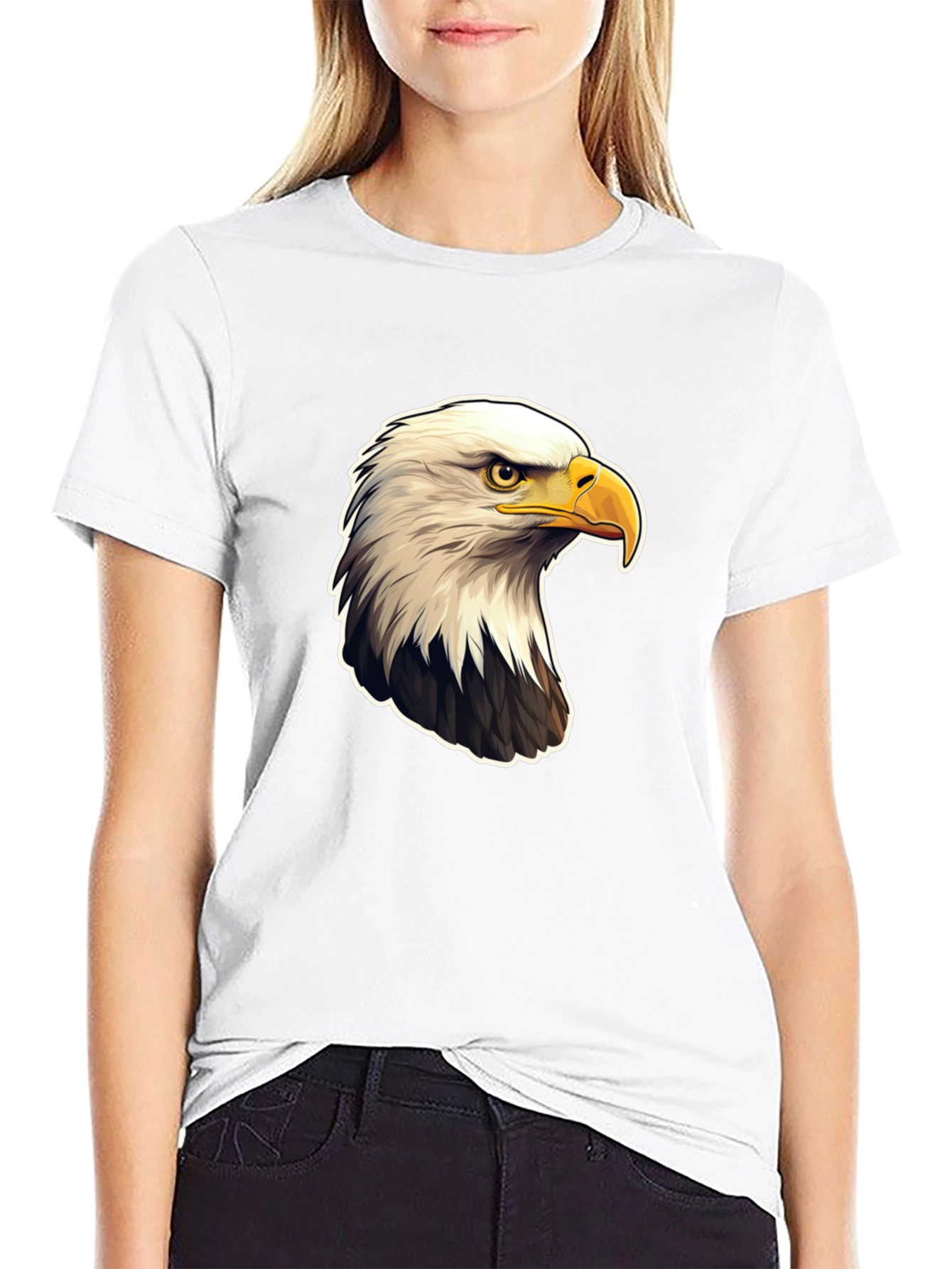 Black Bald Eagle Graphic Print Black T-Shirt view 9