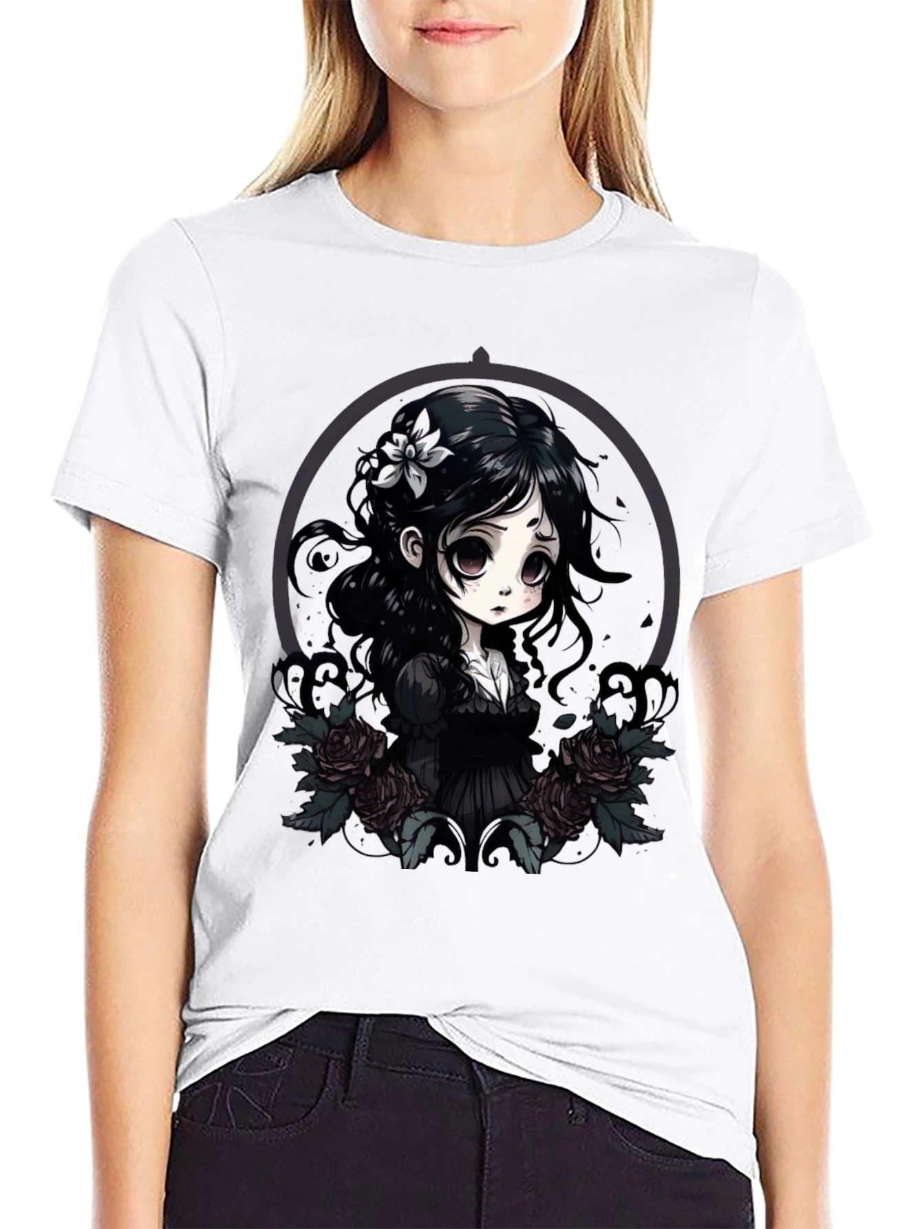 Black Gothic Anime Girl T-Shirt view 9
