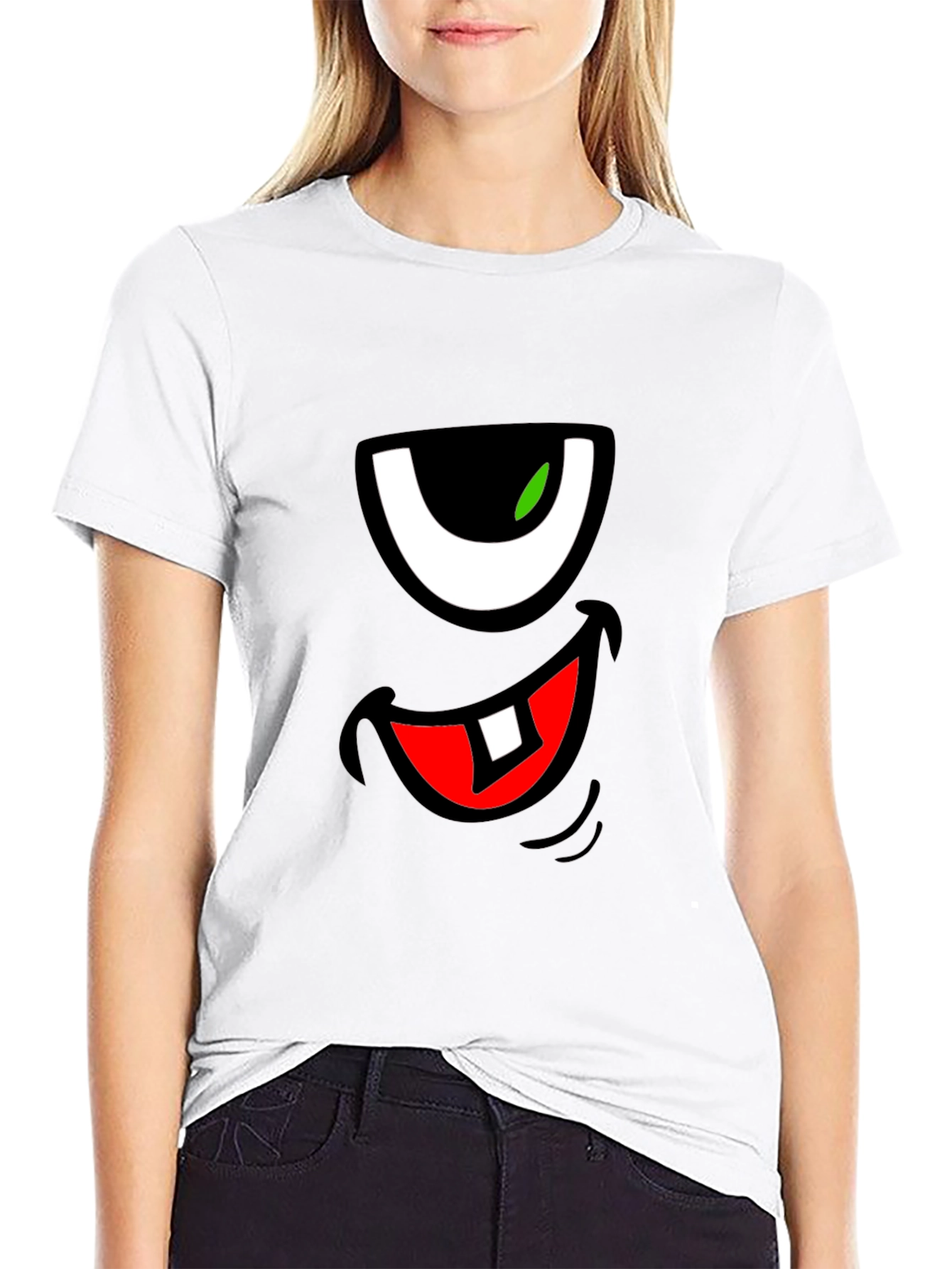 Black Funny Monster Face Graphic T-Shirt view 9