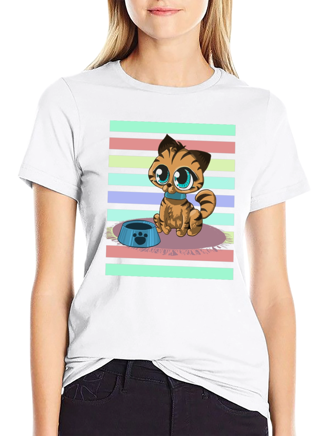 Black Cute Cartoon Cat Graphic T-Shirt view 9